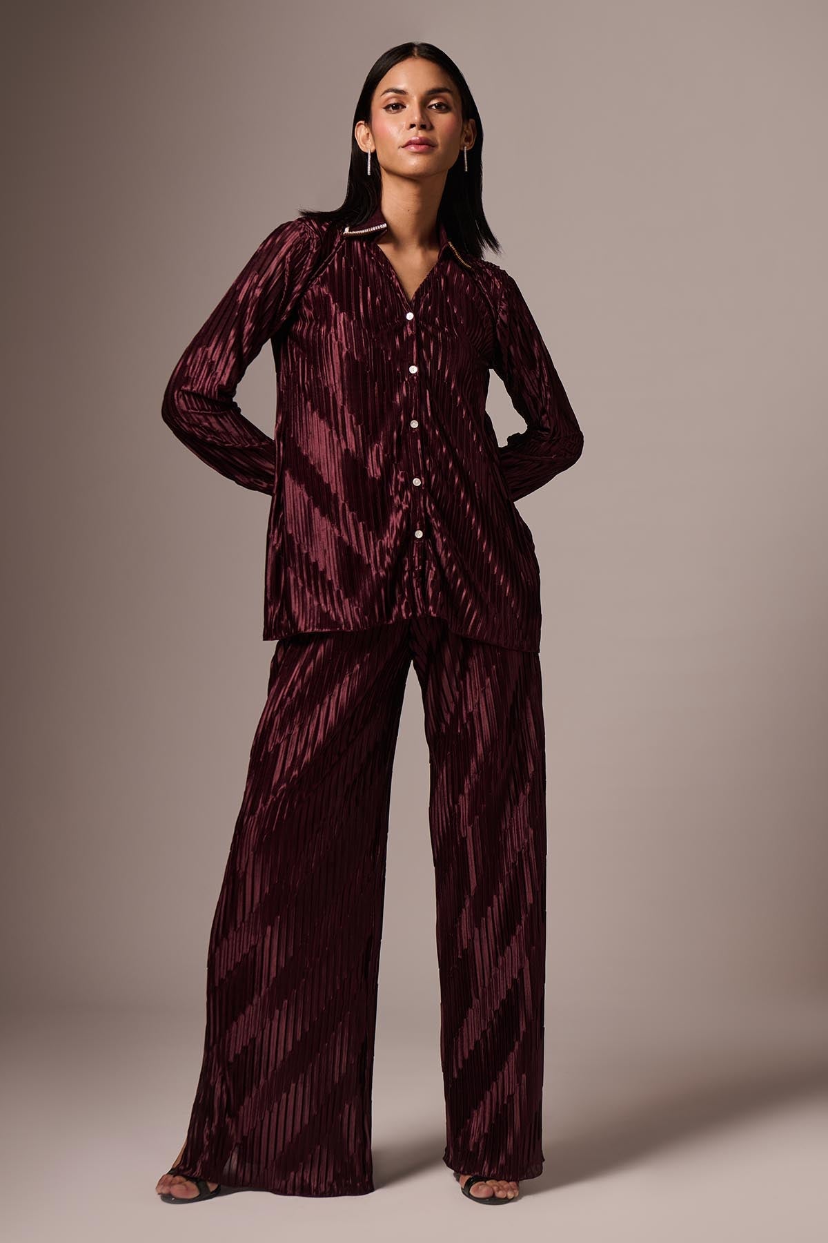 Buy Wine Embellished Co-ord Set by Emblaze for women online at ScrollnShops