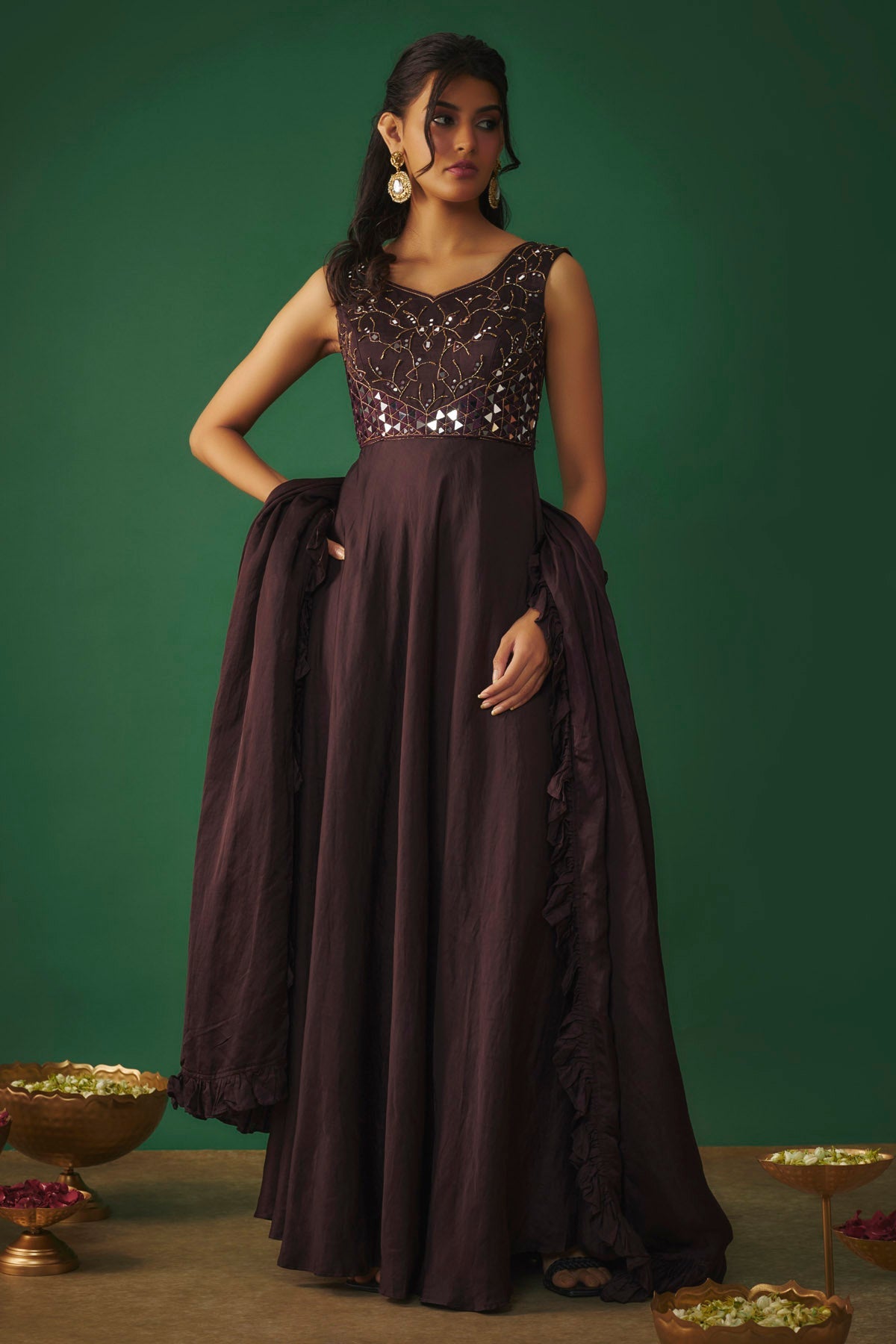 Mehak Murpana Wine Embroidered Anarkali Set for Women Online at ScrollnShops