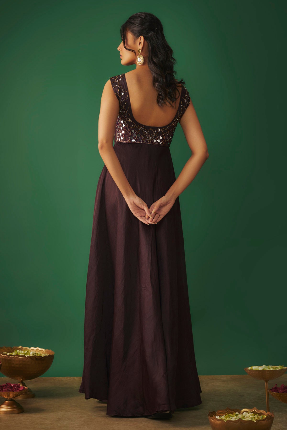 Wine Embroidered Anarkali Set