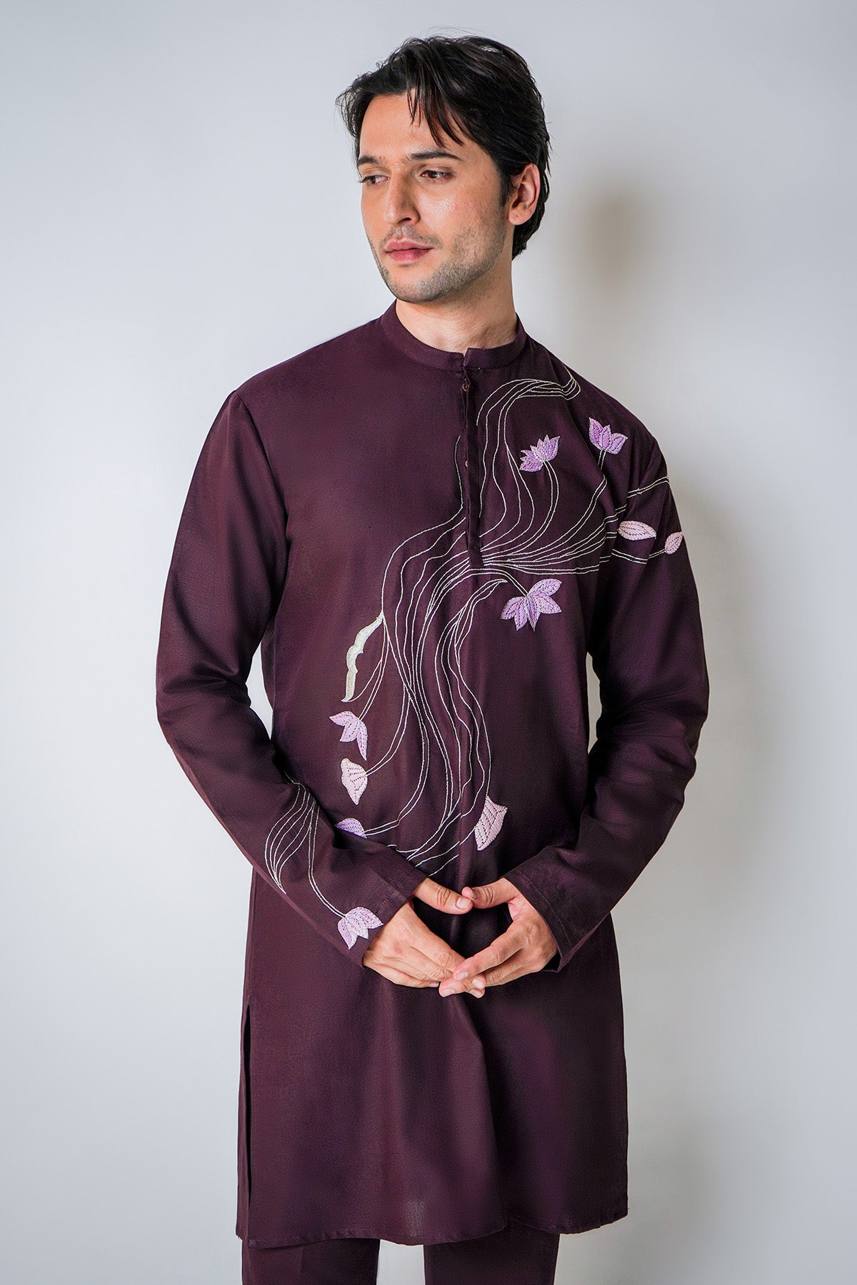 Wine Embroidered Kurta & Pants