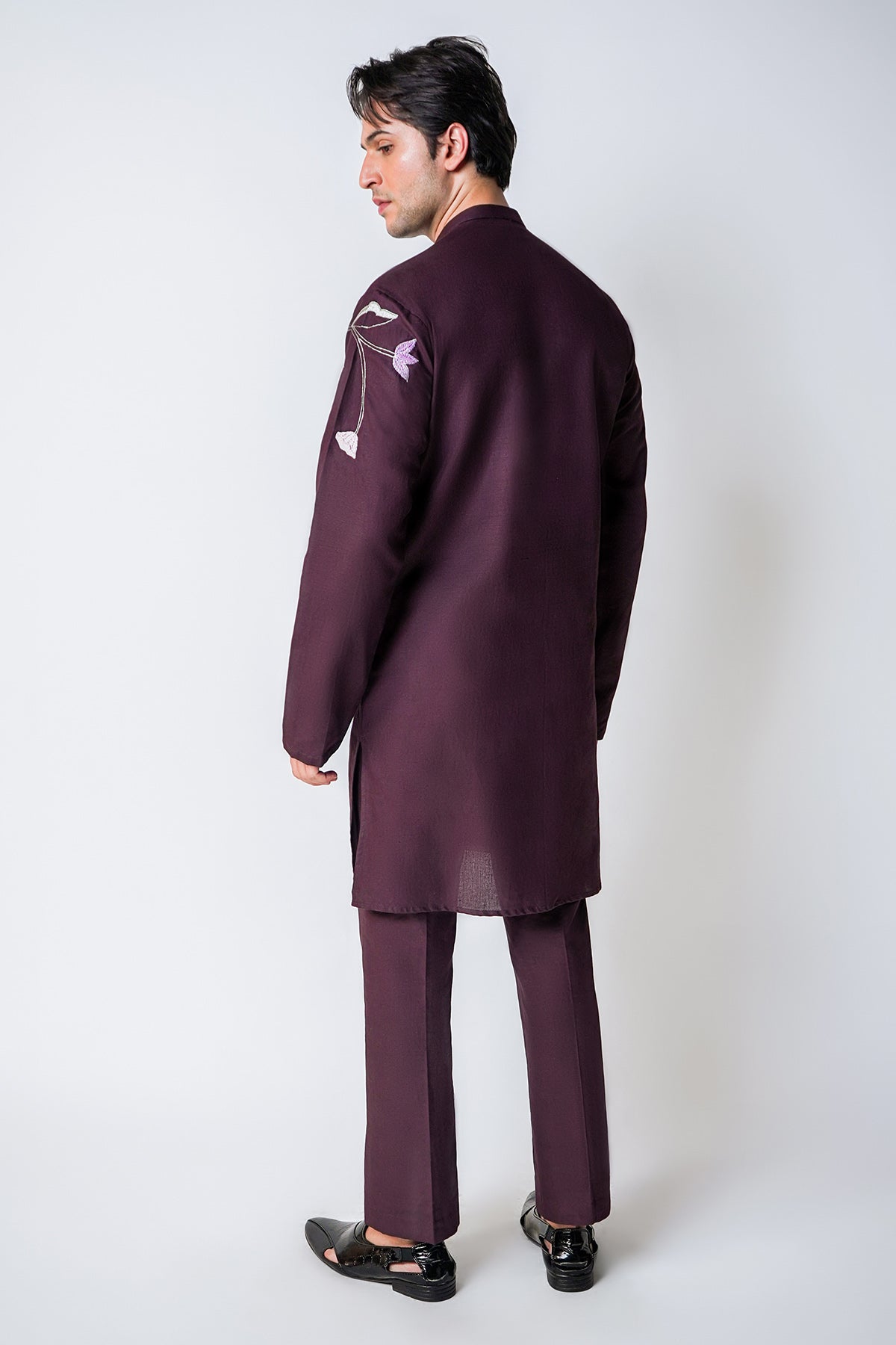 Wine Embroidered Kurta & Pants