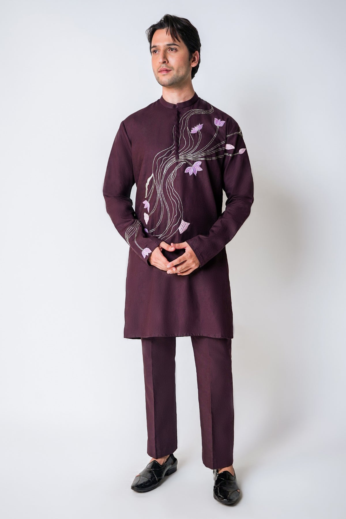 Wine Embroidered Kurta & Pants
