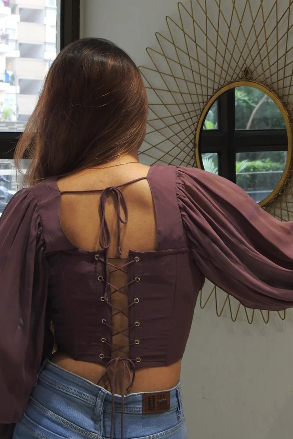 Wine Gathered Bustier Crop Top