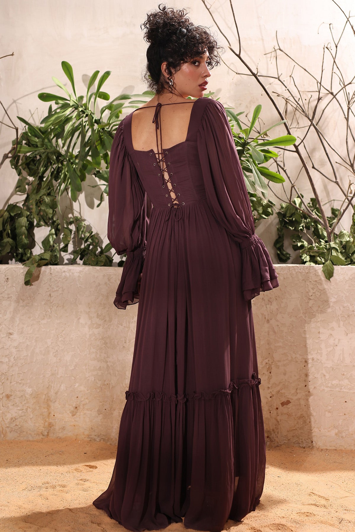 Wine Georgette Flowing Dress