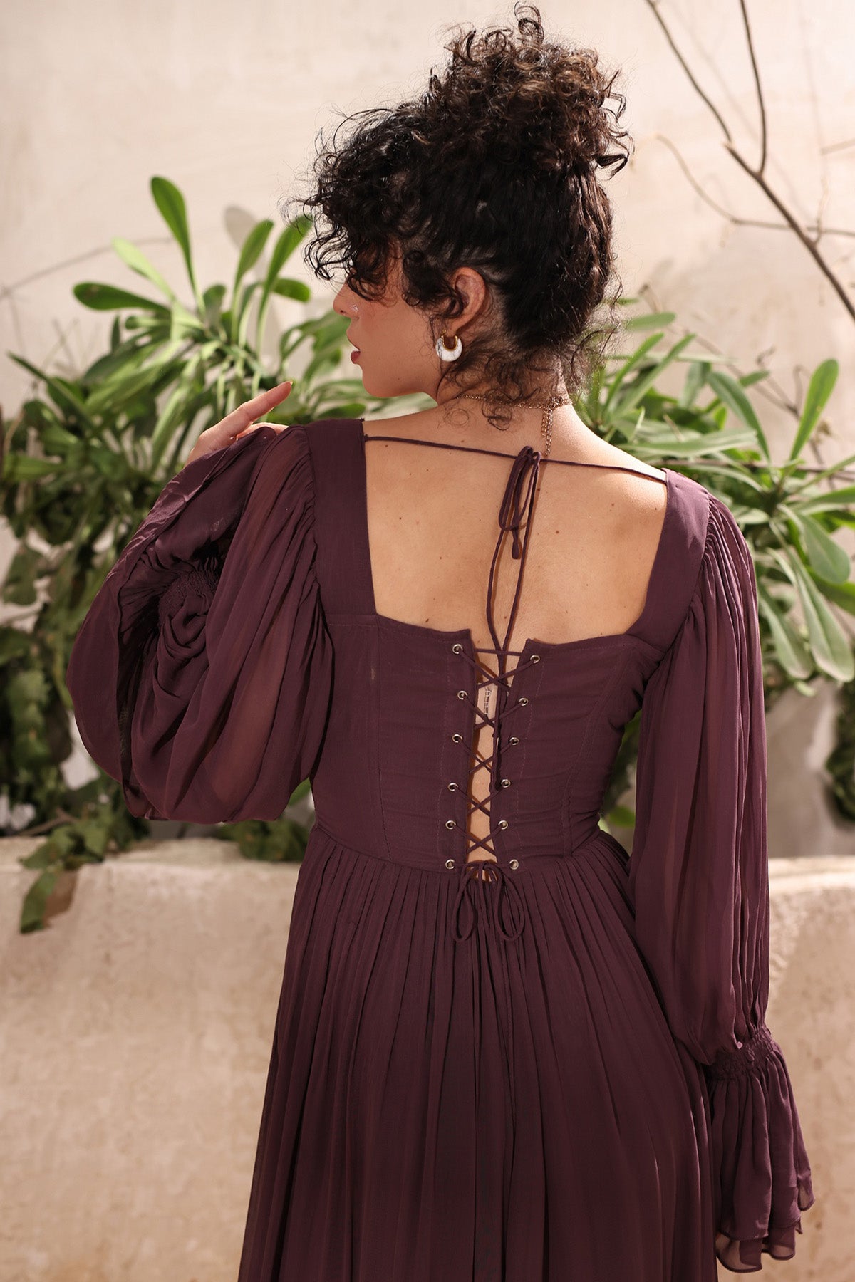 Wine Georgette Flowing Dress