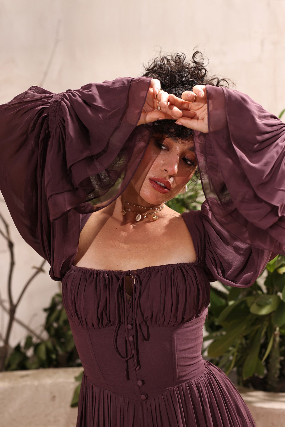 Wine Georgette Flowing Dress