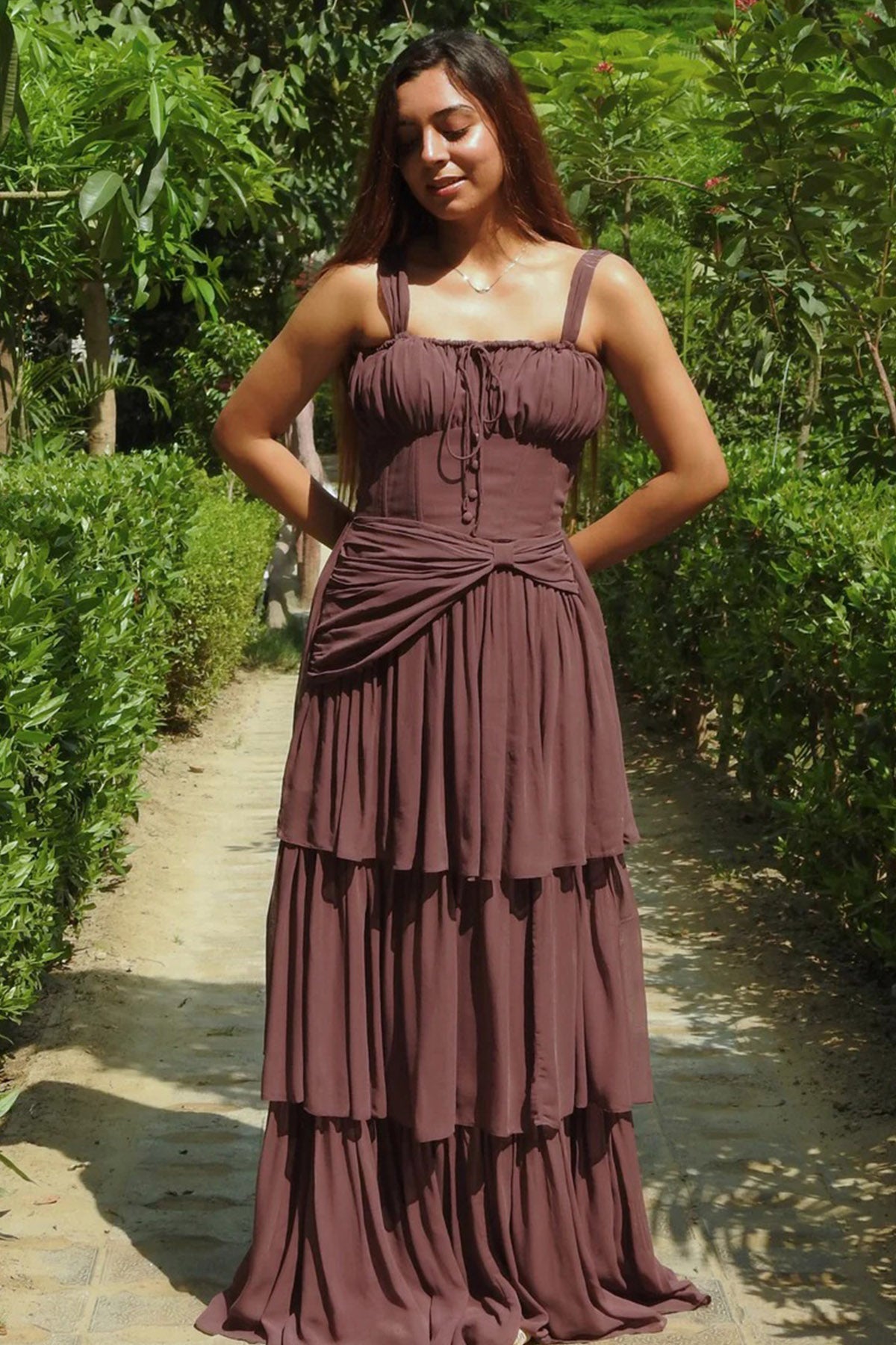 Buy Wine Georgette Tier Mini Dress for women by Seoraa online available at scrollnshops