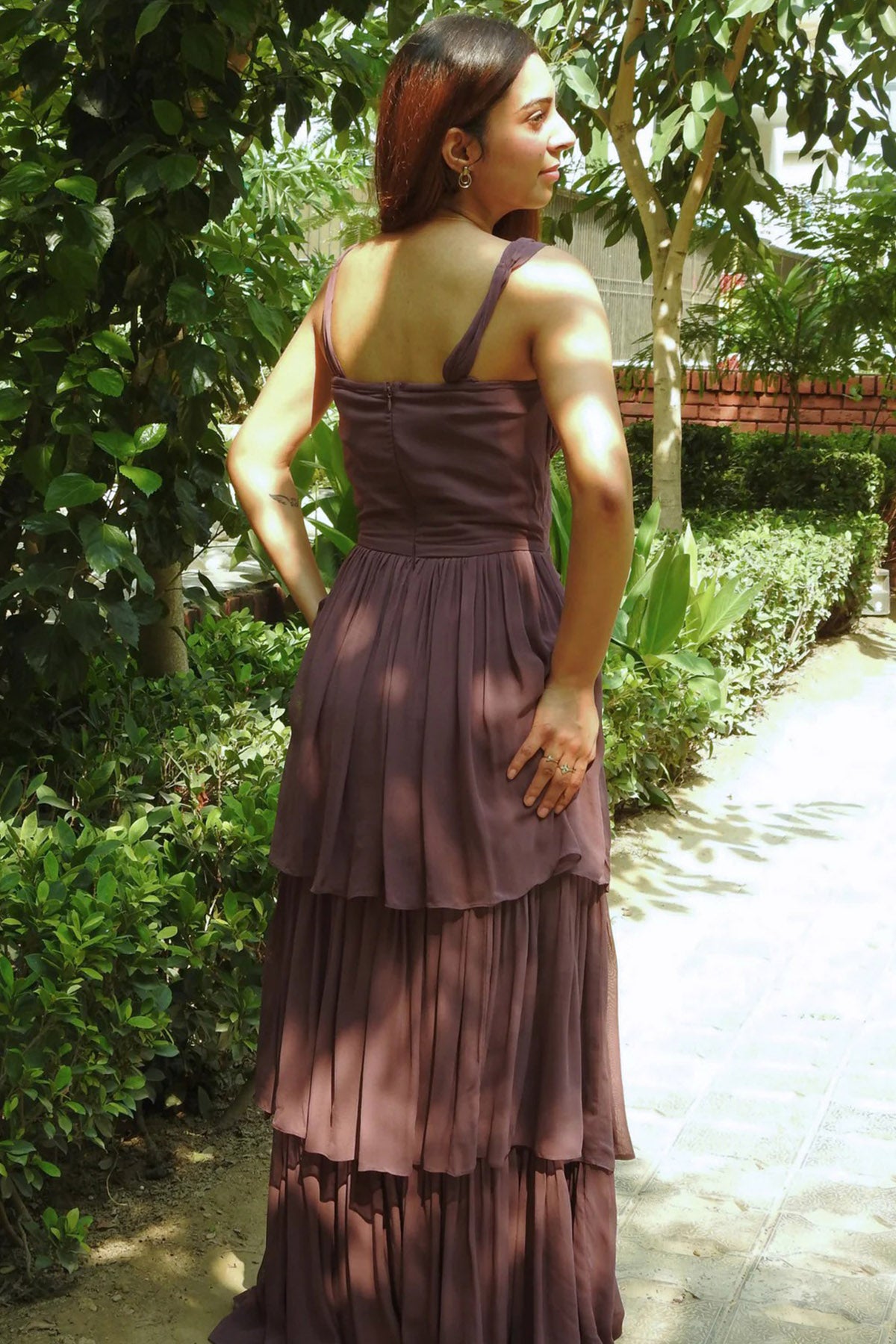 Wine Georgette Tier Mini Dress