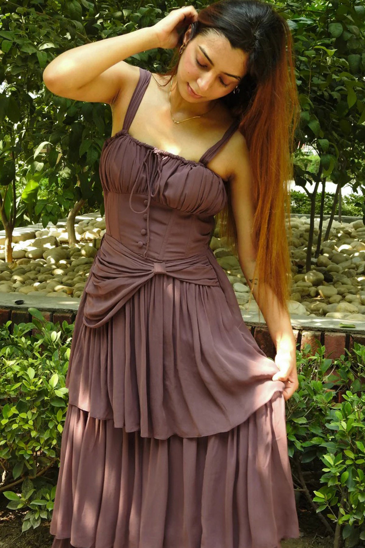 Wine Georgette Tier Mini Dress