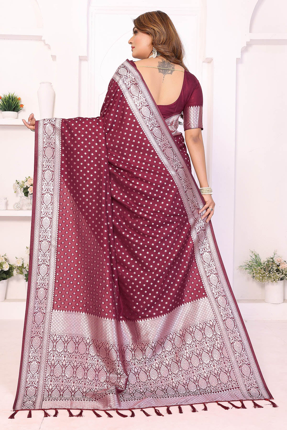 Wine Georgette Weaving Saree