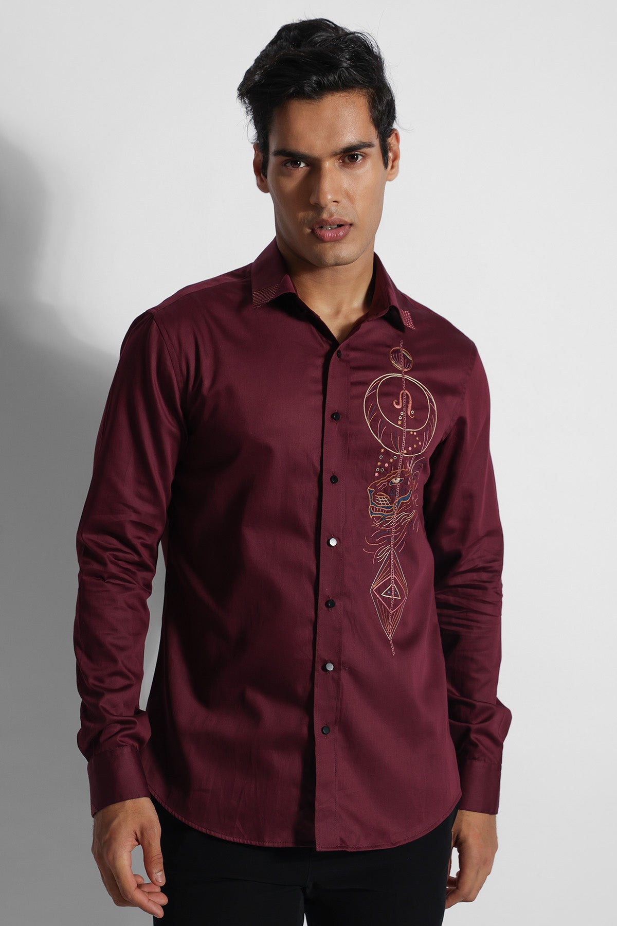 Wine Giza Cotton Thread Shirt