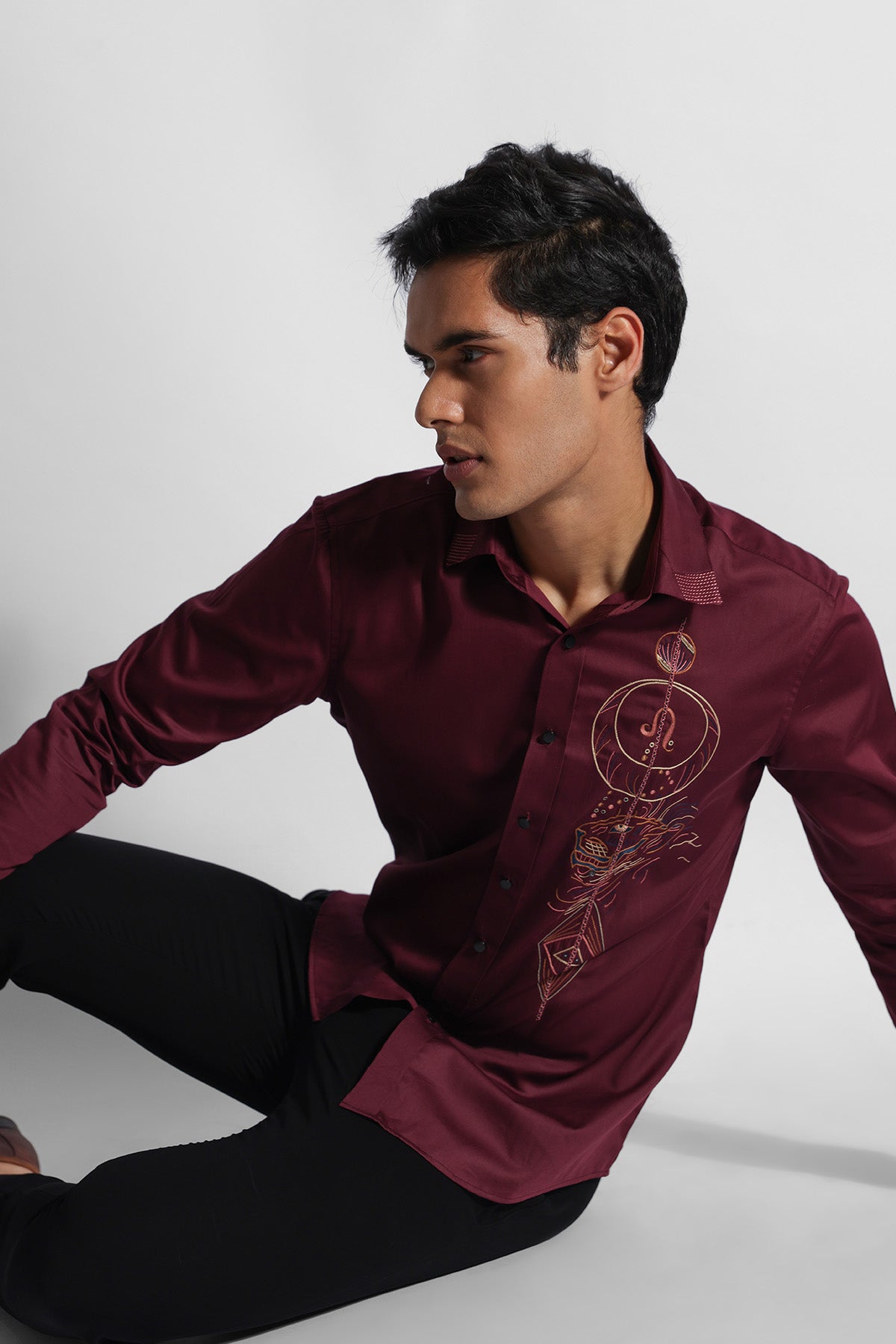 Wine Giza Cotton Thread Shirt