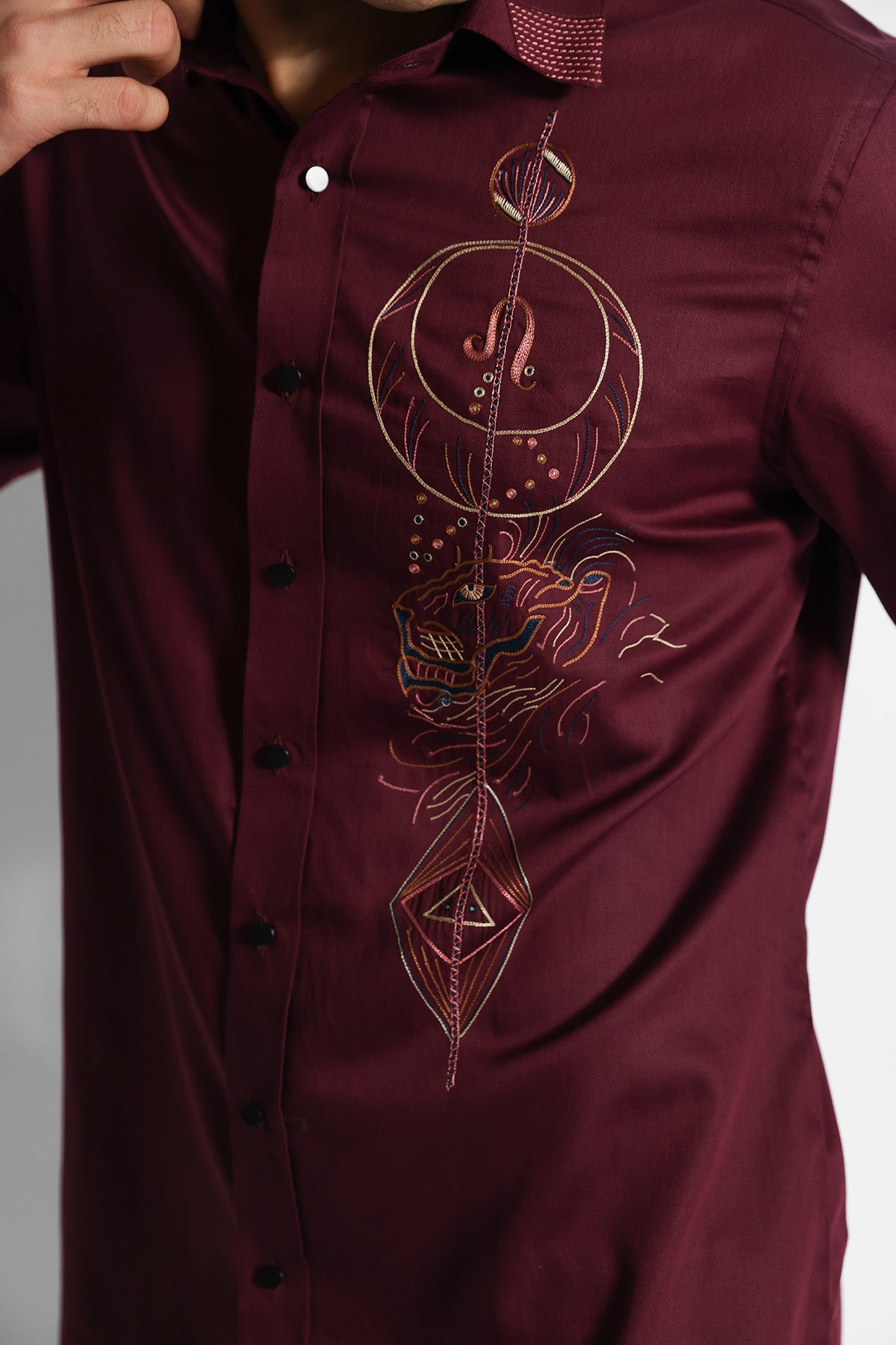 Wine Giza Cotton Thread Shirt