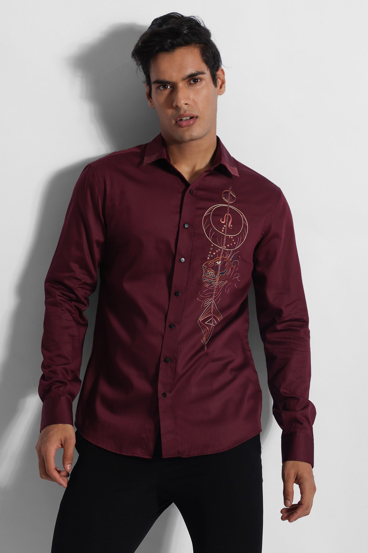 Buy Wine Giza Cotton Thread Shirt for men by Paarsh Atelier online available at scrollnshops