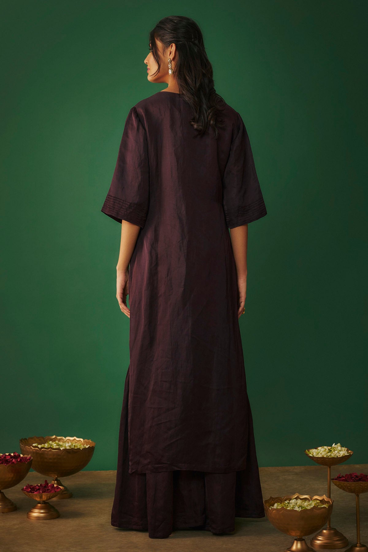 Wine High Low Kurta & Sharara