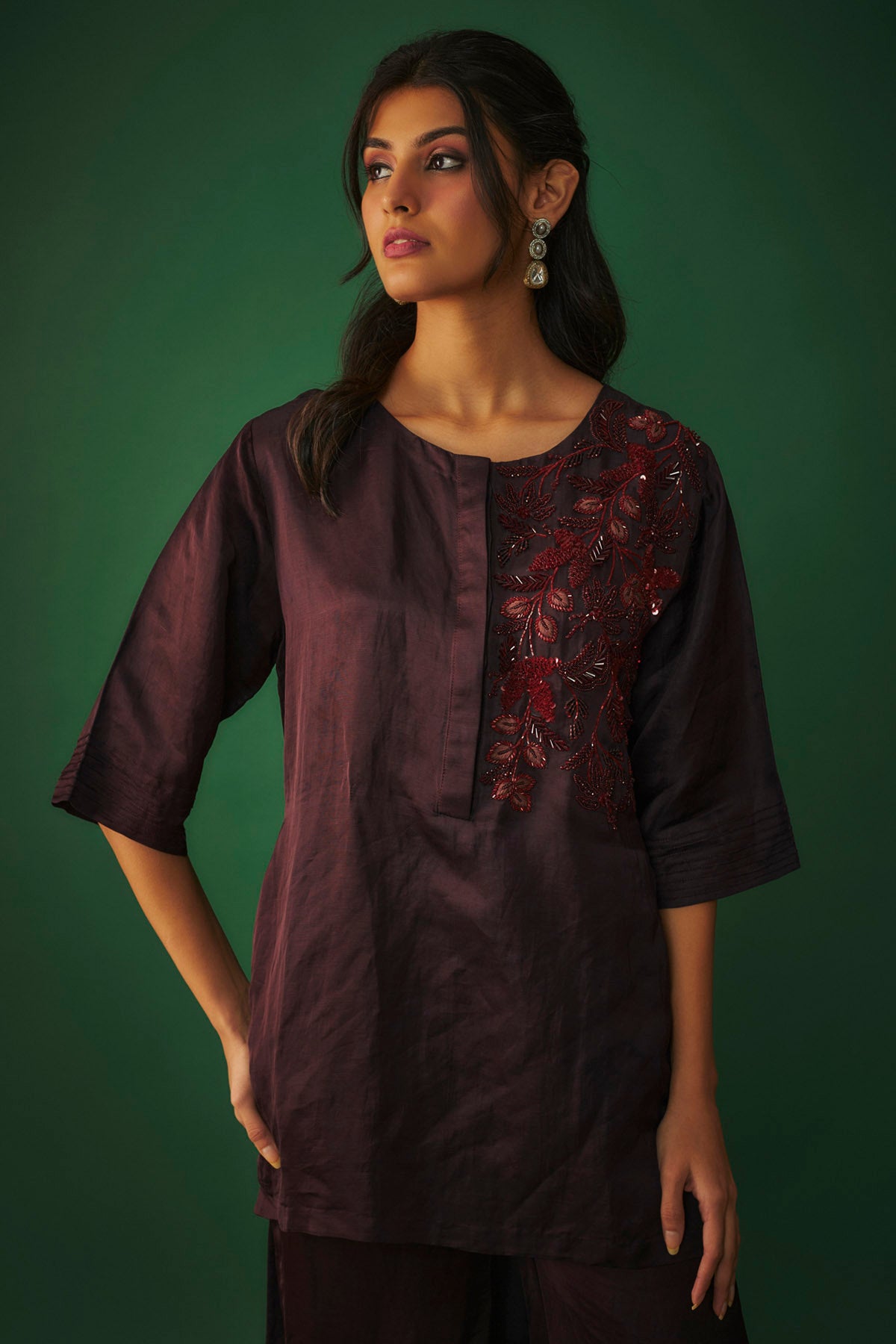 Wine High Low Kurta & Sharara