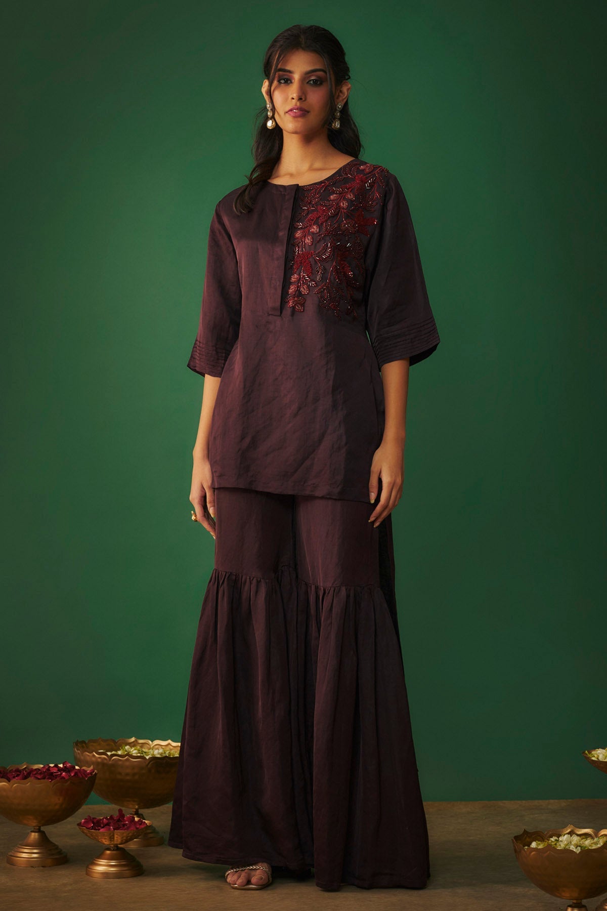 Mehak Murpana Wine High Low Kurta & Sharara for Women Online at ScrollnShops