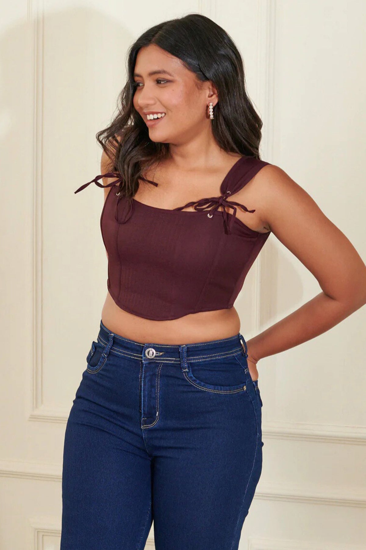 Buy Wine Hue Banana Crepe Crop Top for women online available at ScrollnShops