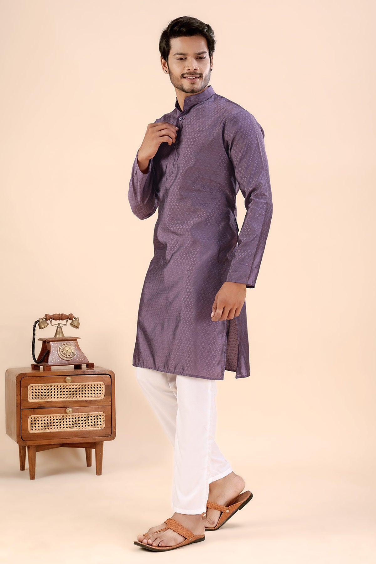 Wine Jhimi Silk Zari Work Kurta