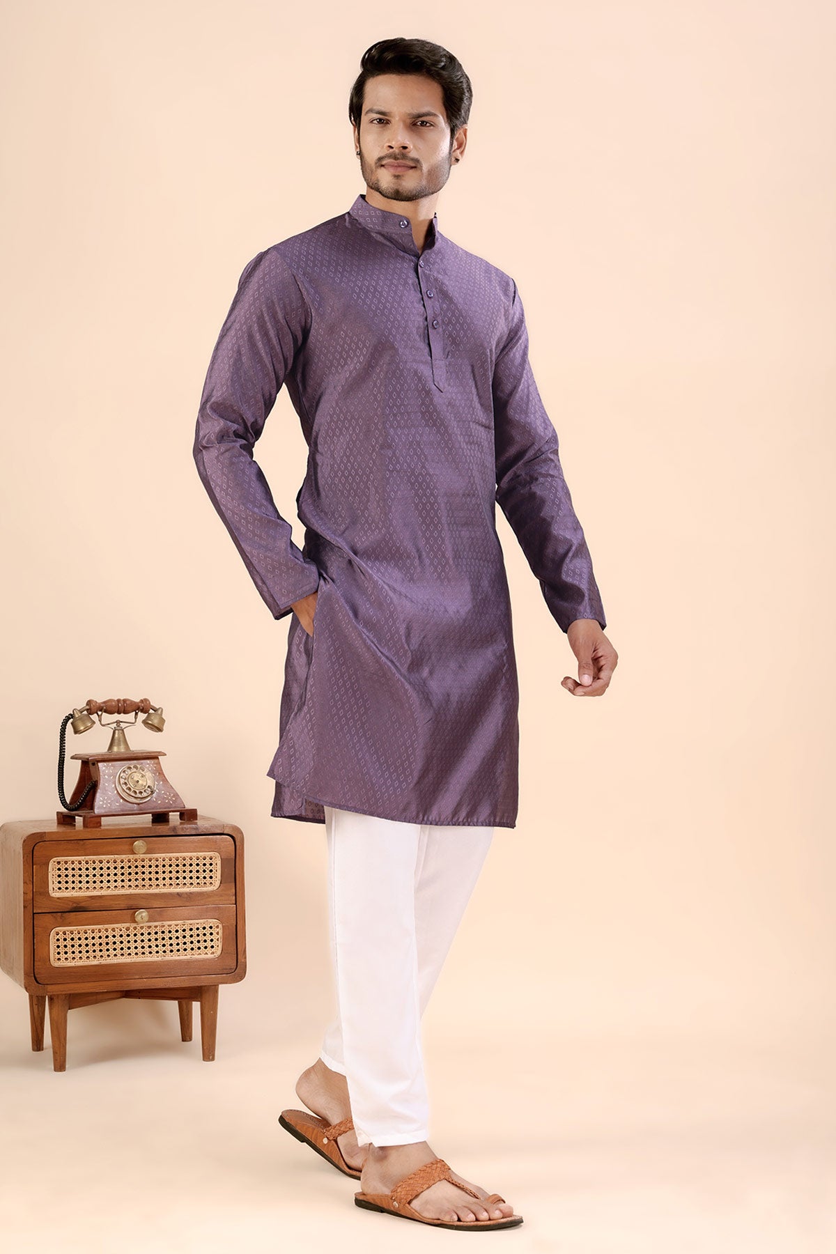 Wine Jhimi Silk Zari Work Kurta