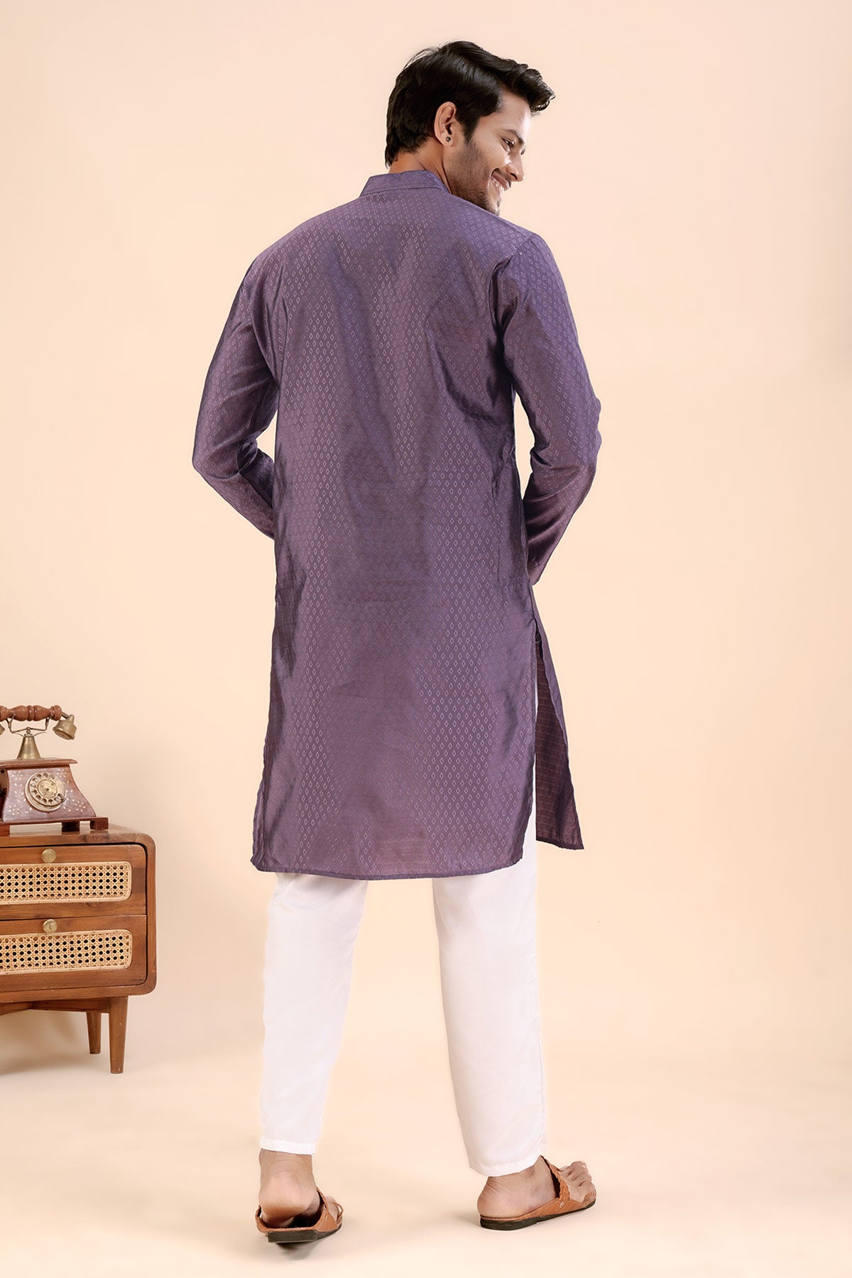 Wine Jhimi Silk Zari Work Kurta