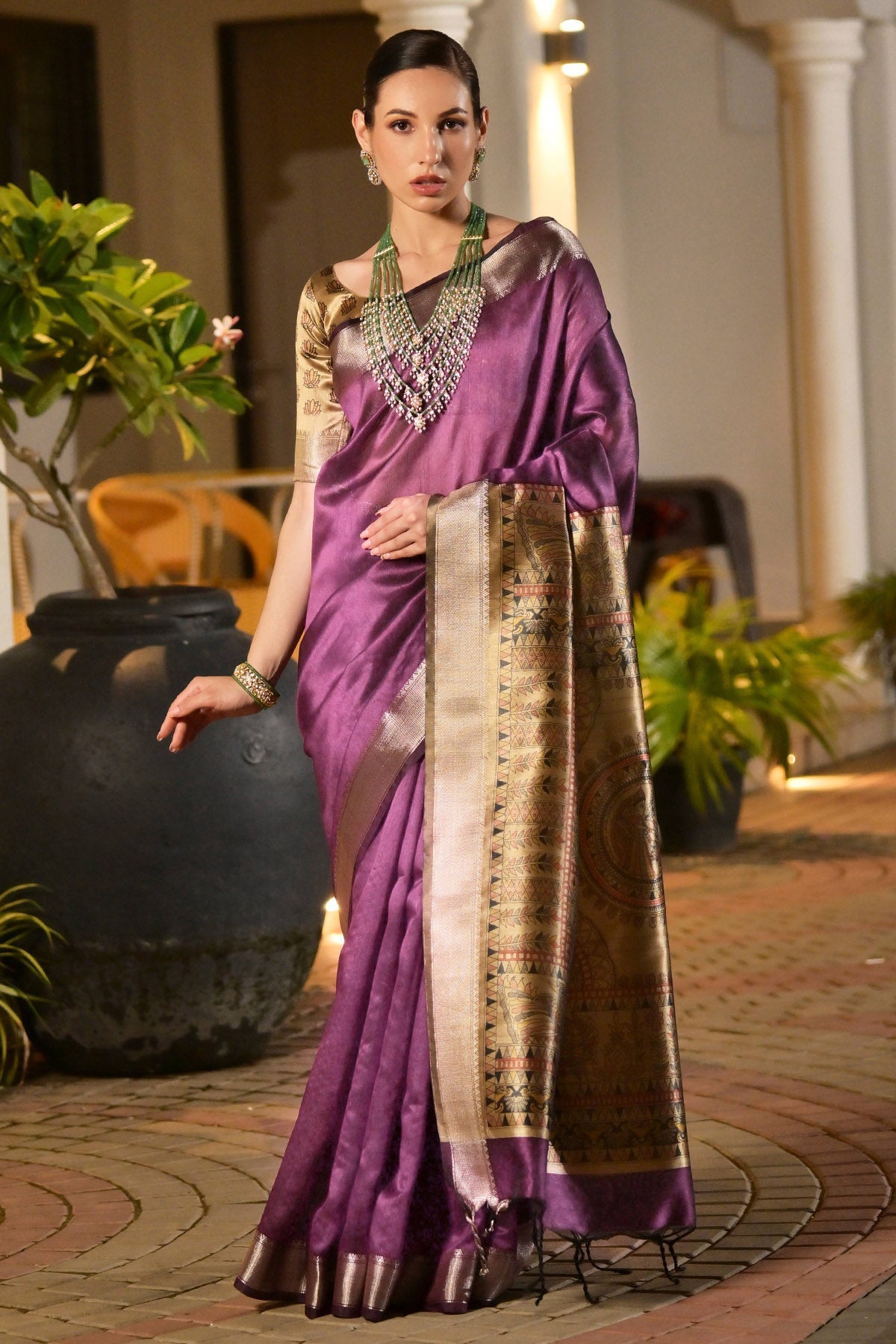 Buy Wine Kalamkari Printed Saree for women by Lili Lala Designer online available at scrollnshops