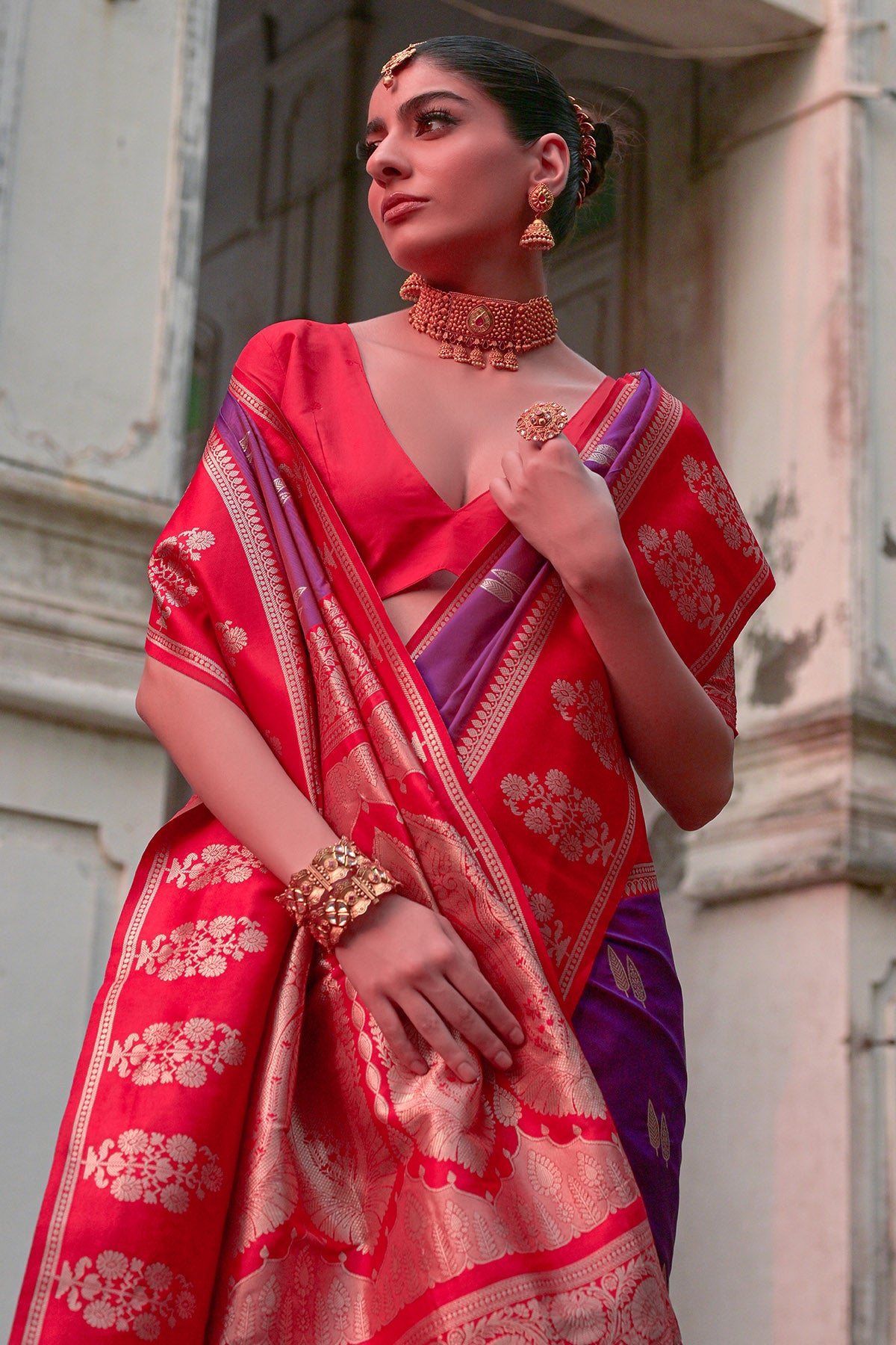 Wine Kanchi Silk Zari Saree