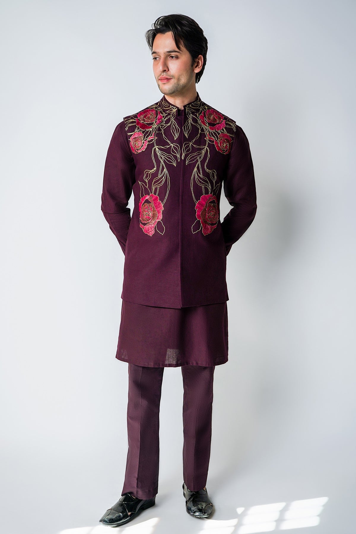 Buy Wine Kasab Handwork Bundi Set for men by House of Sheriff online available at scrollnshops
