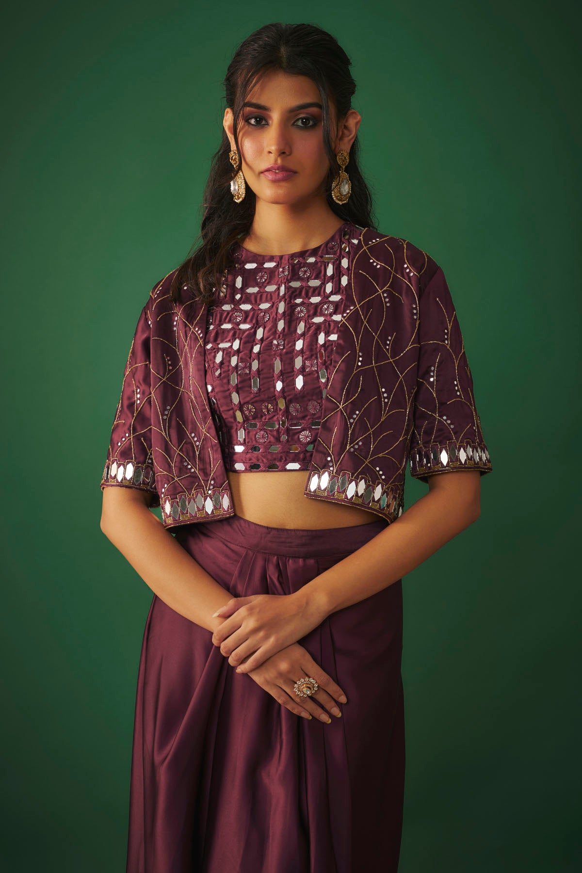 Wine Mirror Indo-Western Set