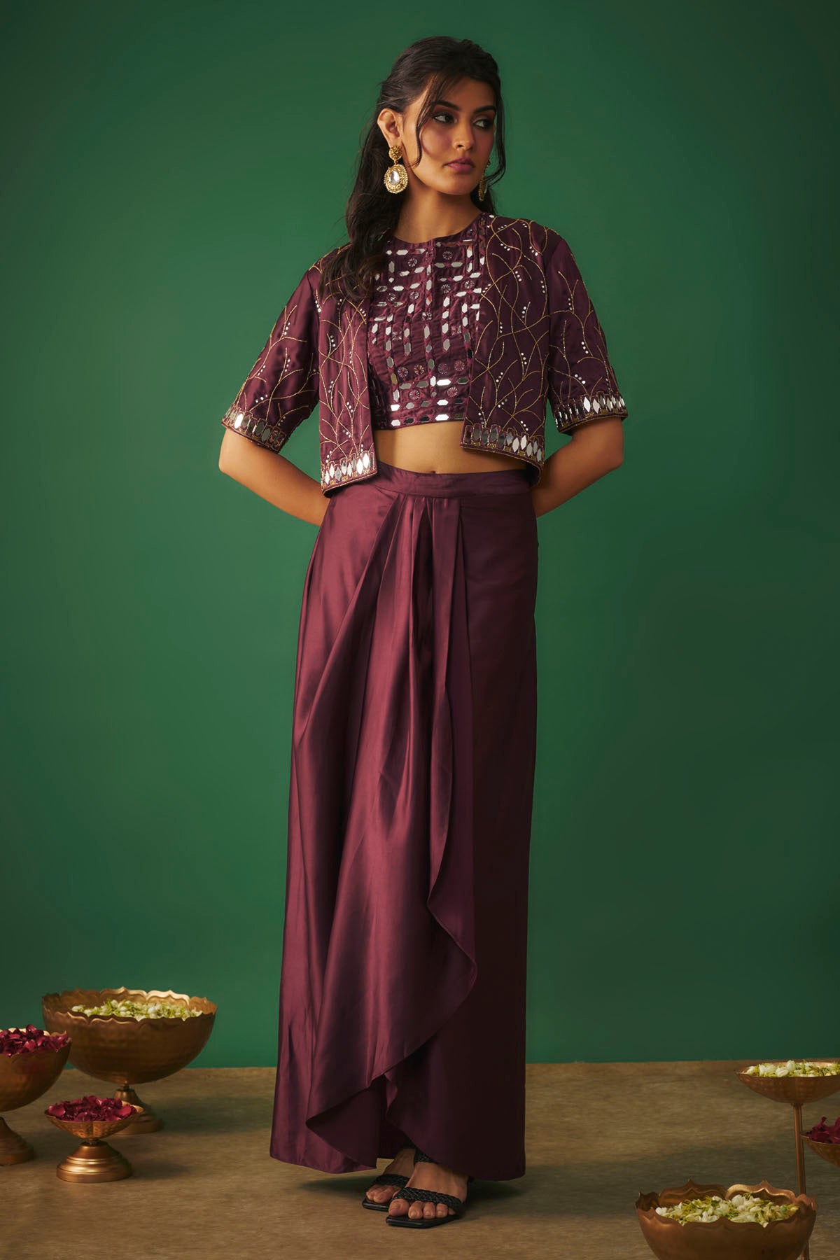 Wine Mirror Indo-Western Set