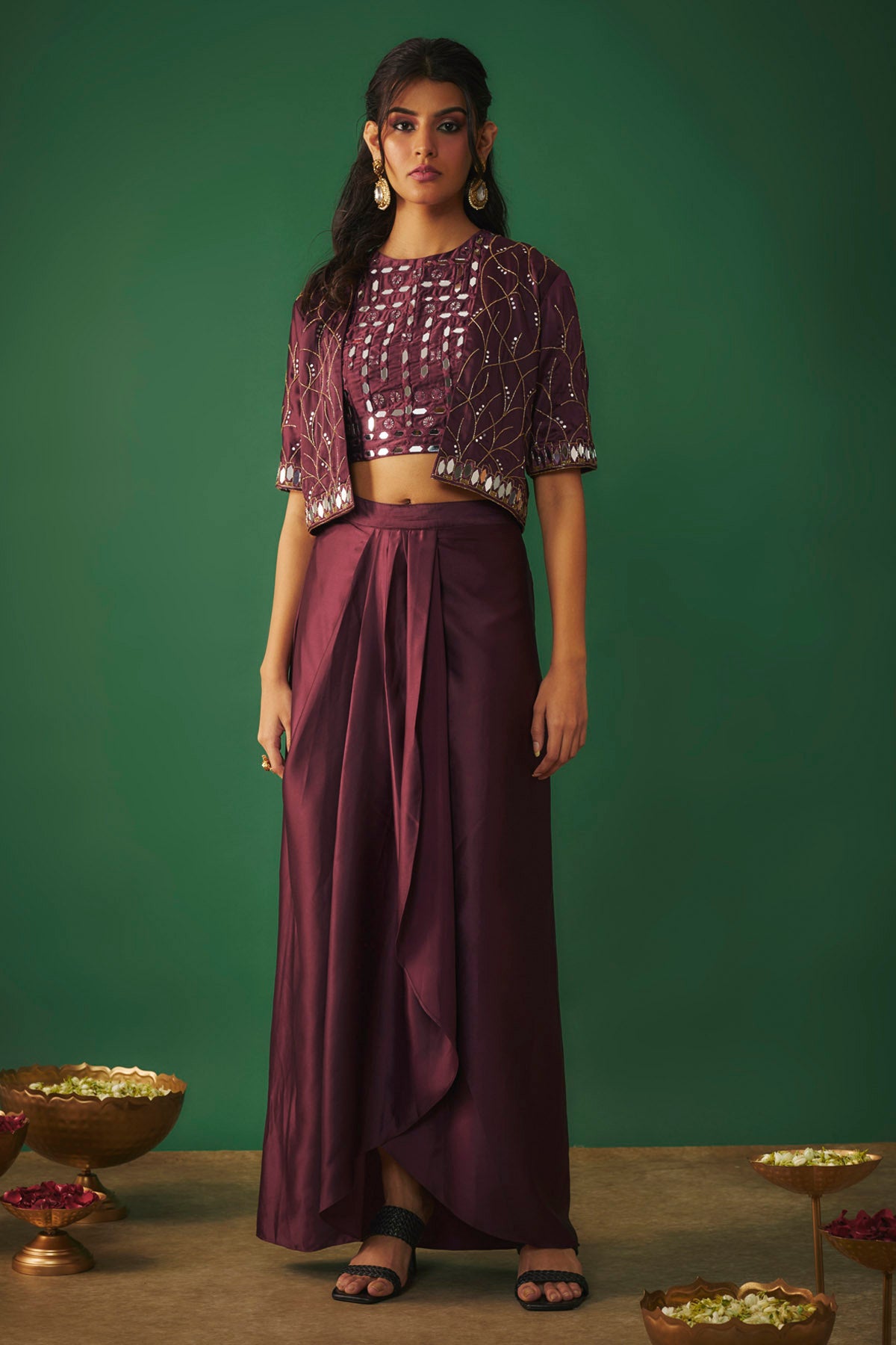 Mehak Murpana Wine Mirror Indo-Western Set for Women Online at ScrollnShops