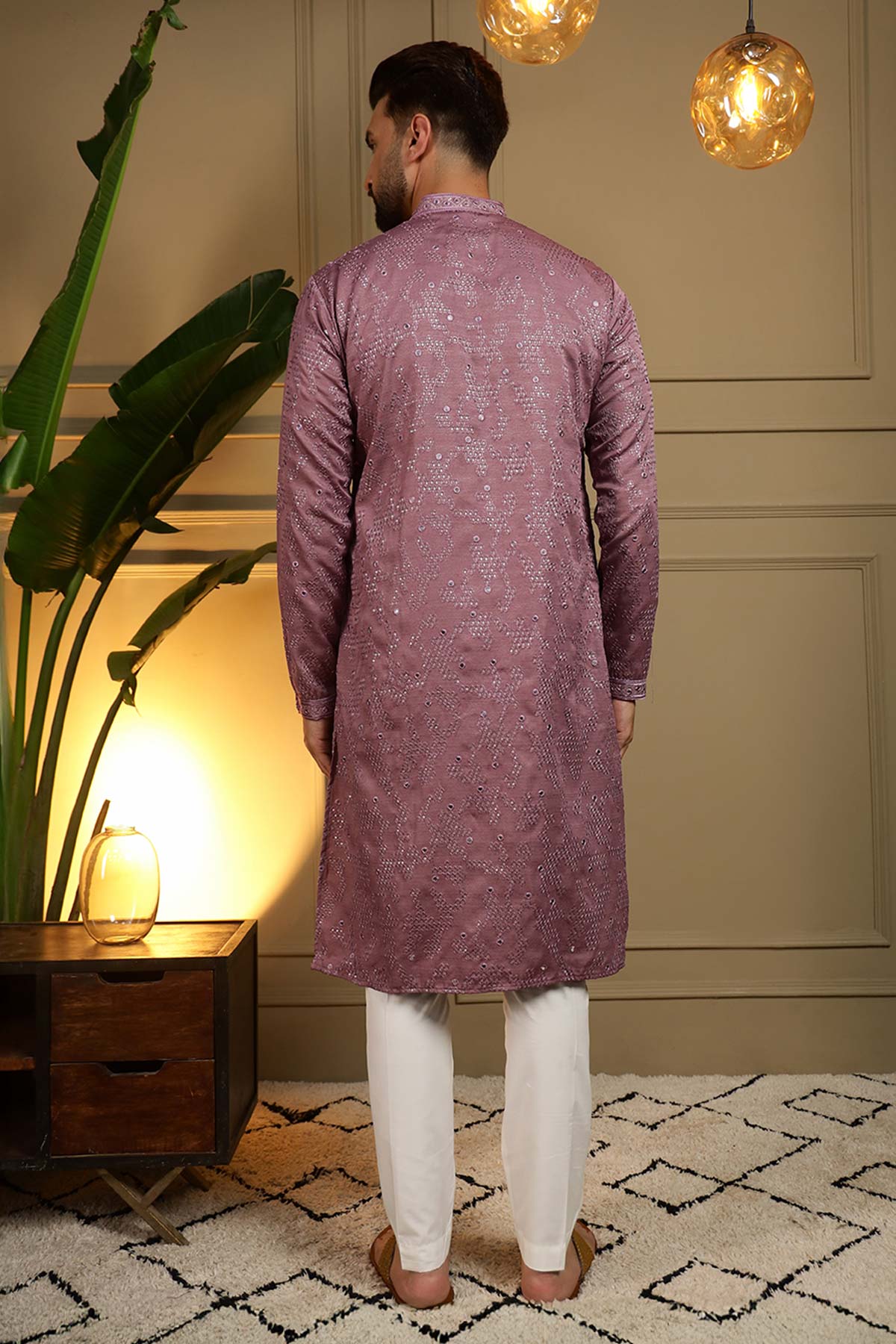 Wine Mirror Work Kurta & Pants