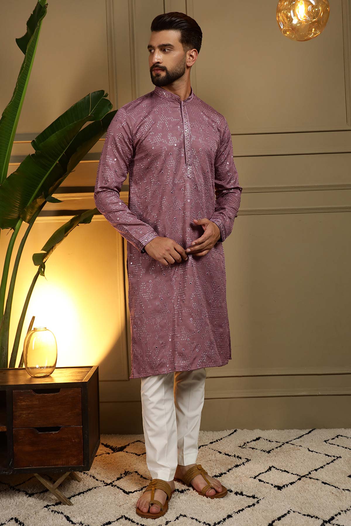 Wine Mirror Work Kurta & Pants