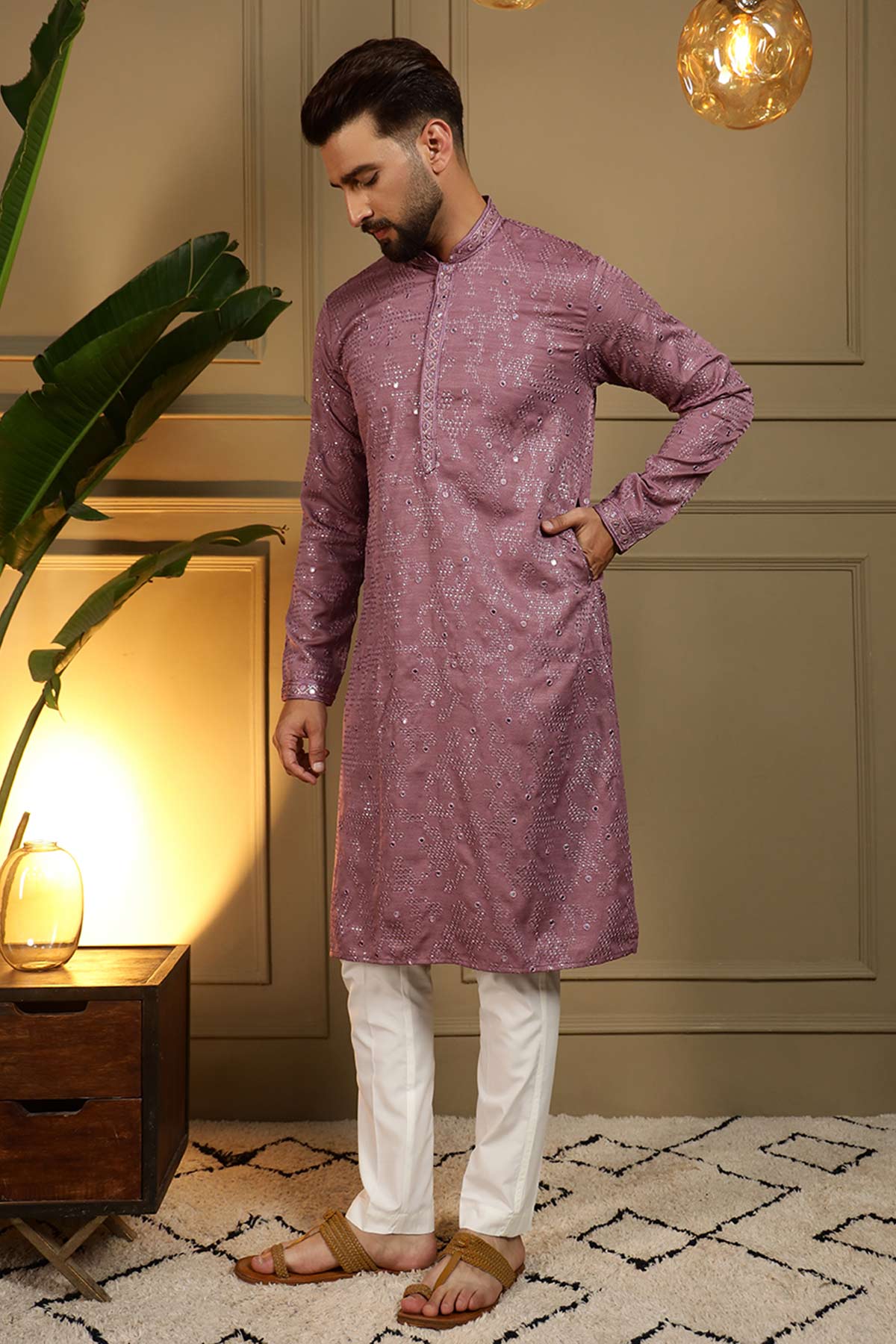 Wine Mirror Work Kurta & Pants