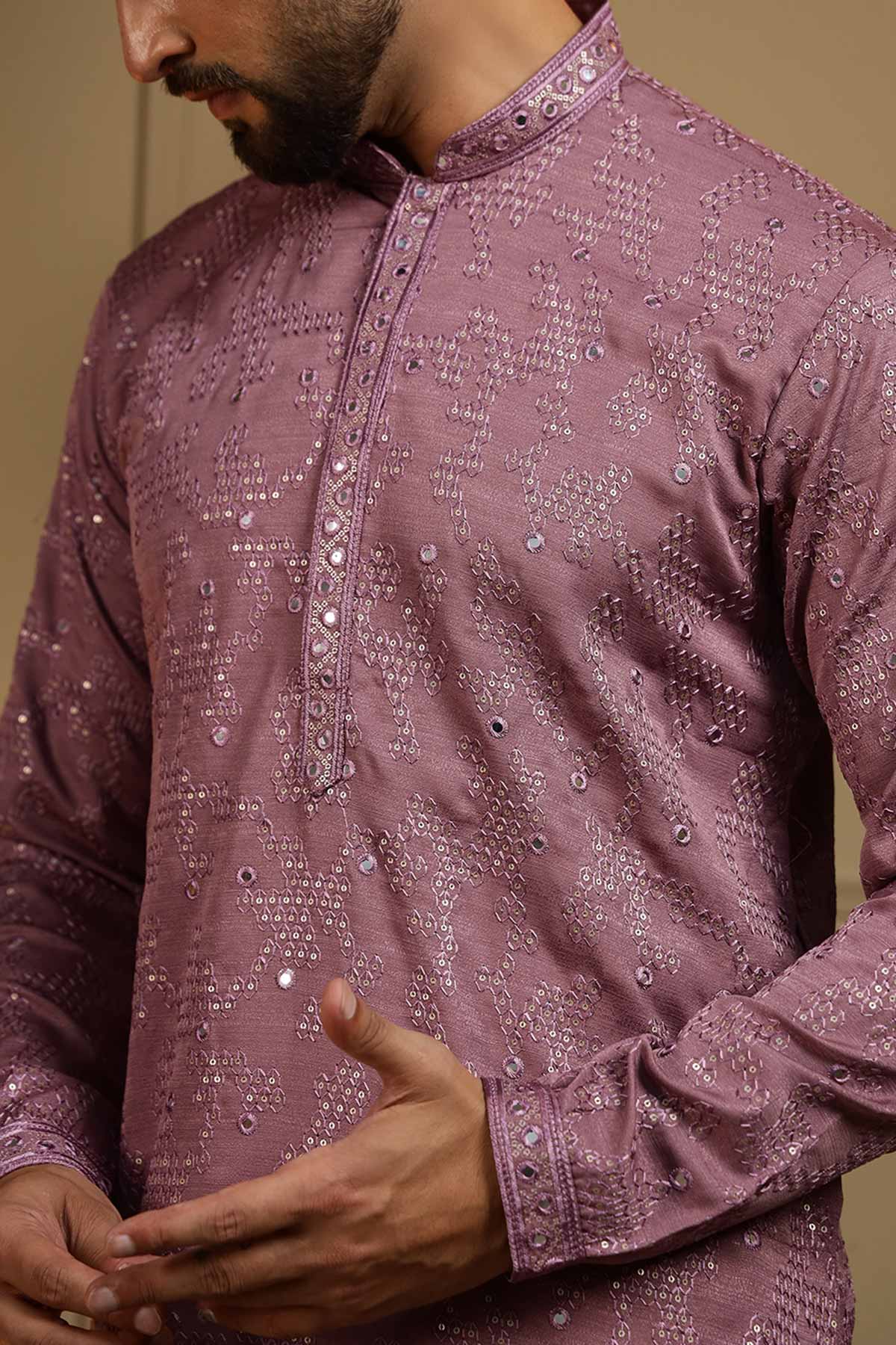 Wine Mirror Work Kurta & Pants