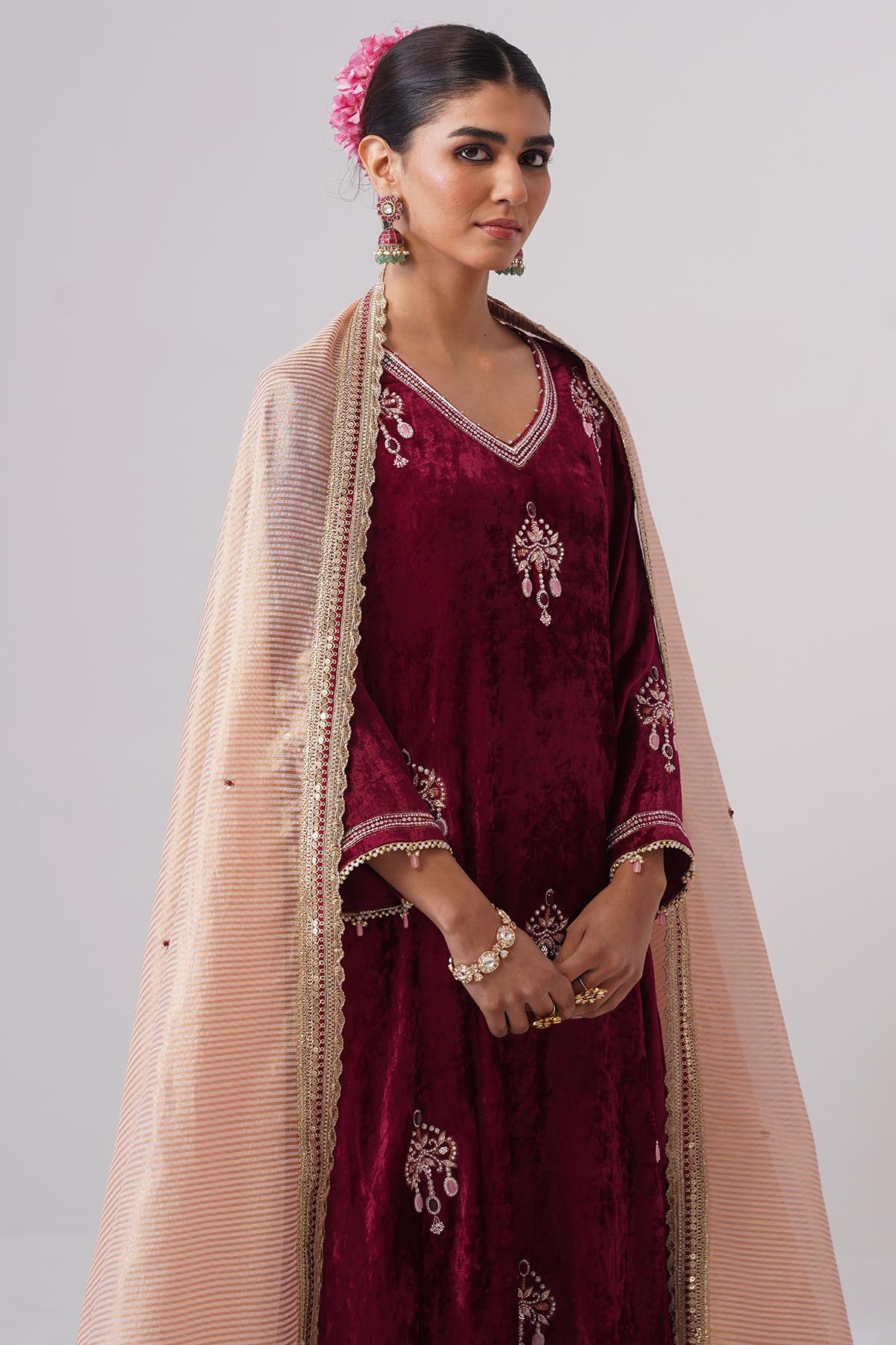 Wine & Pink Zardozi Kurta Set