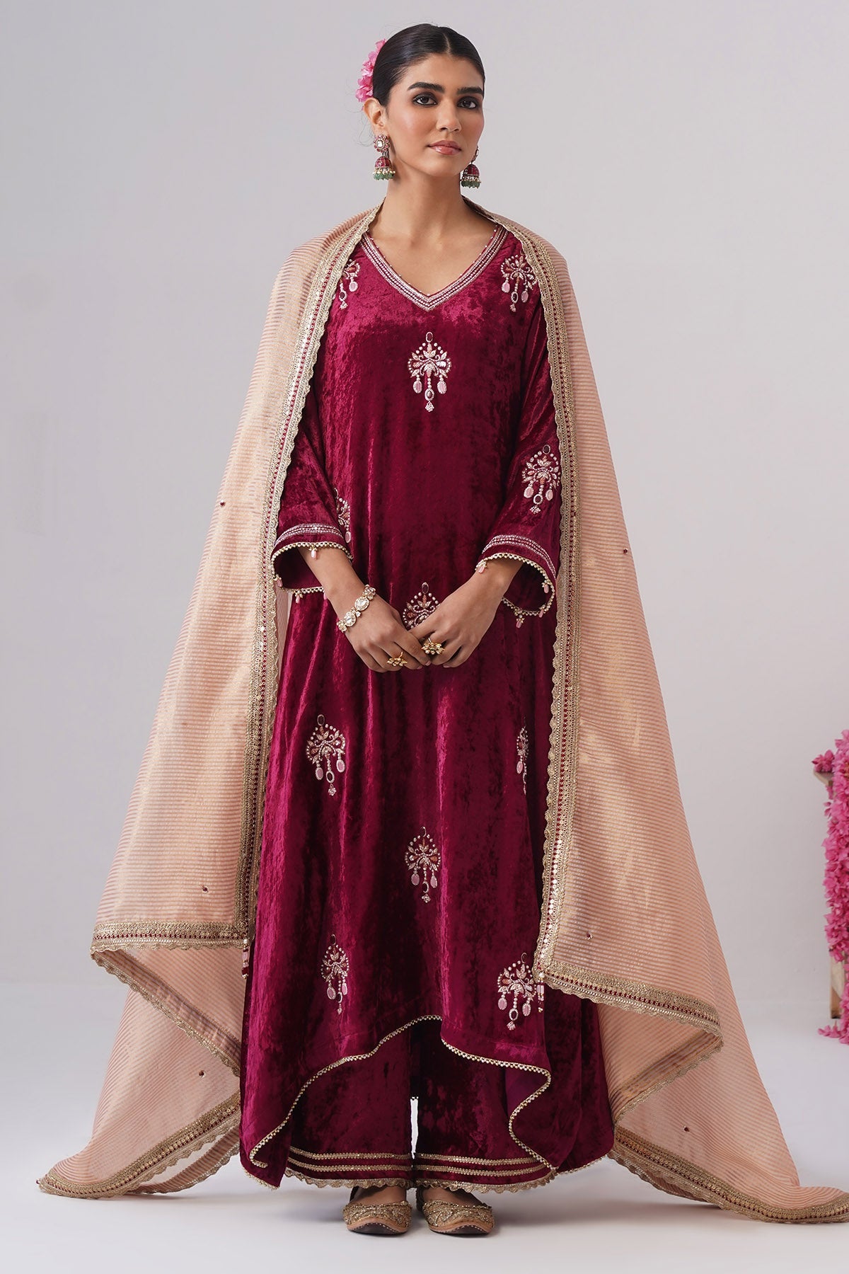 Buy Wine & Pink Zardozi Kurta Set for women by Ugna by Unnati online available at scrollnshops