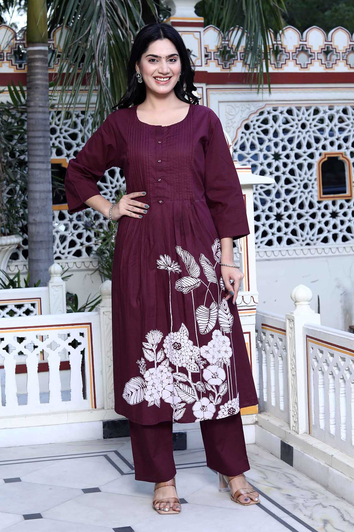 Buy Wine Pintuck Kurta & Palazzo by Miravan for women online at ScrollnShops