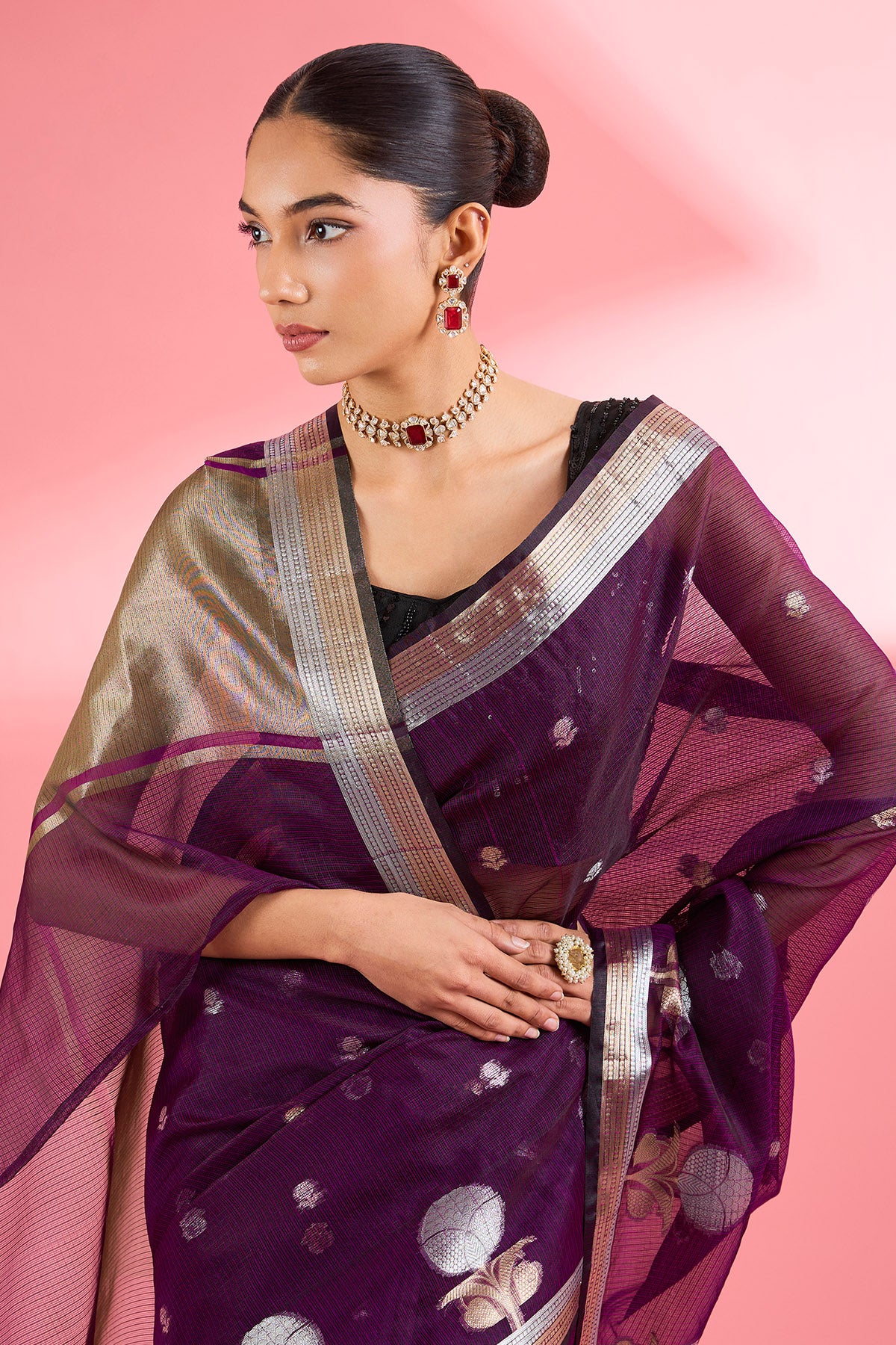 Wine Premium Kota Doria Saree