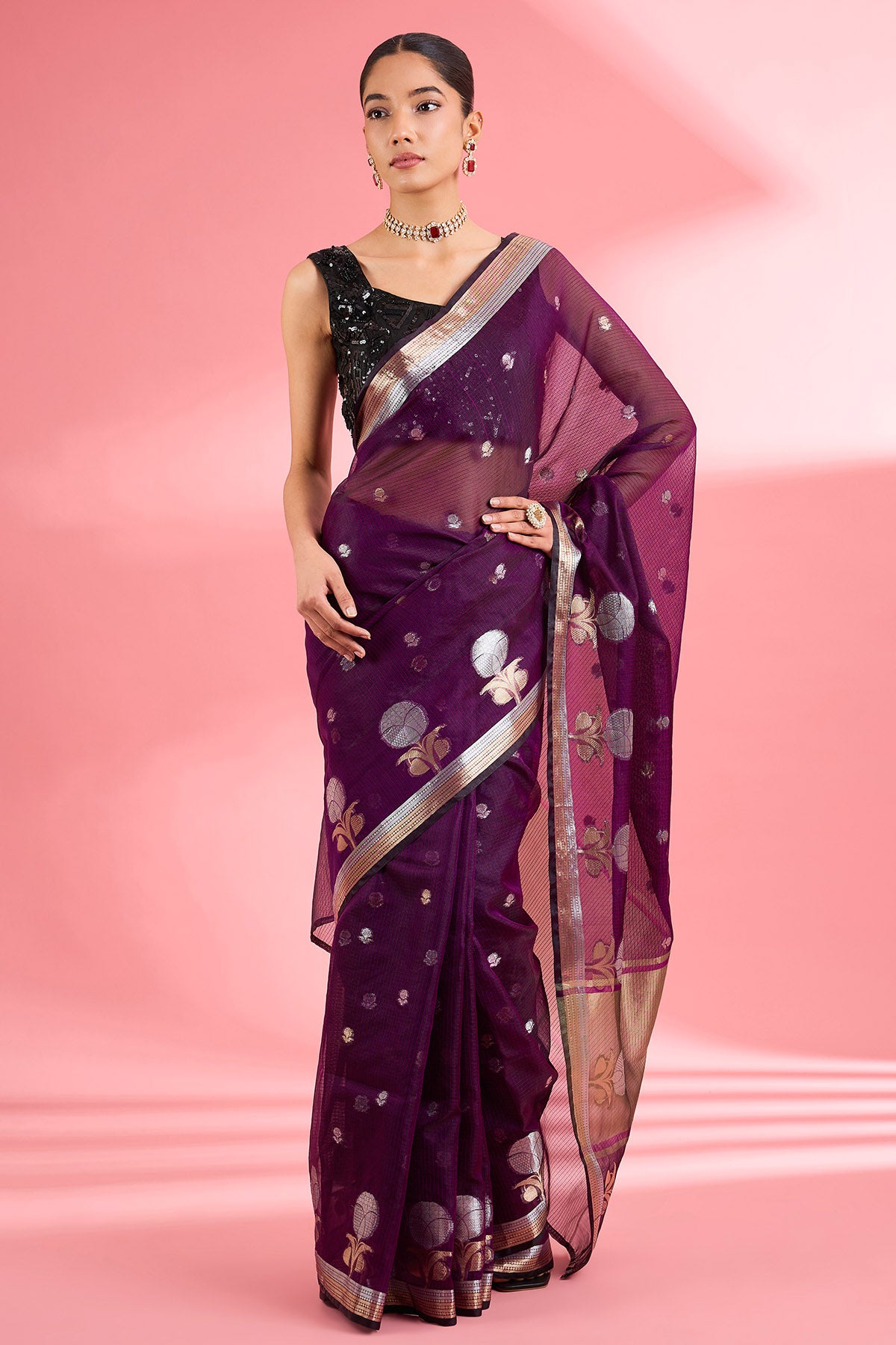 Wine Premium Kota Doria Saree