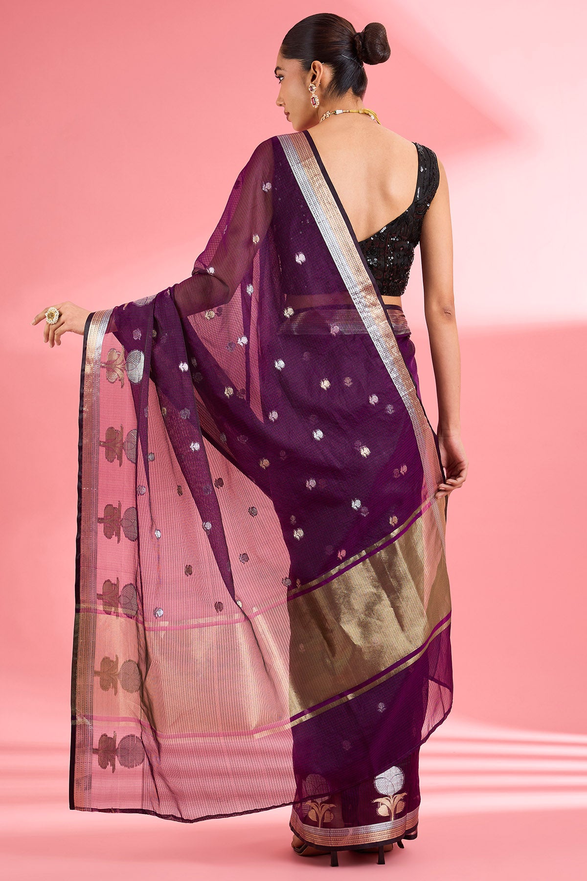Wine Premium Kota Doria Saree
