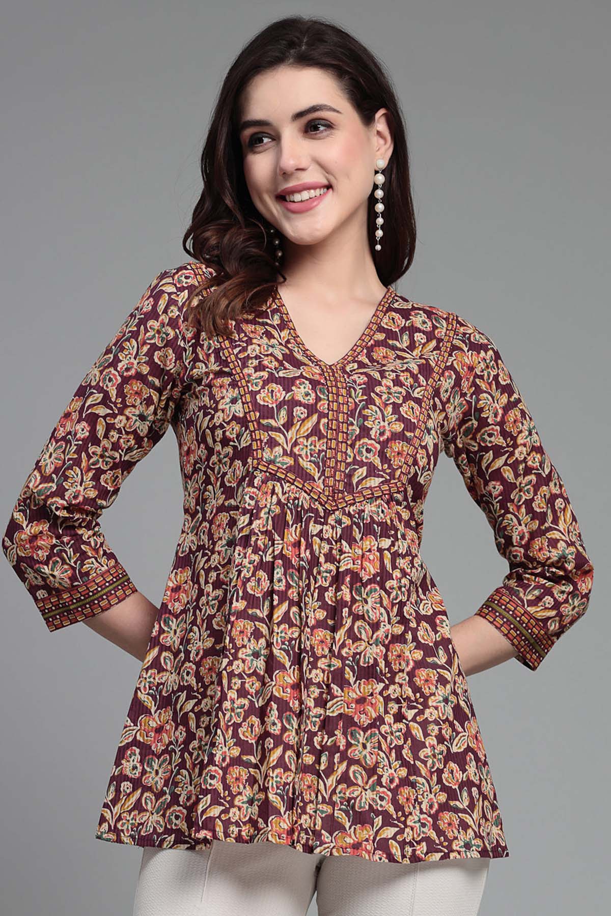 Buy Wine Printed Adda Detailed Top for Women by Qomn Designer online available at scrollnshops