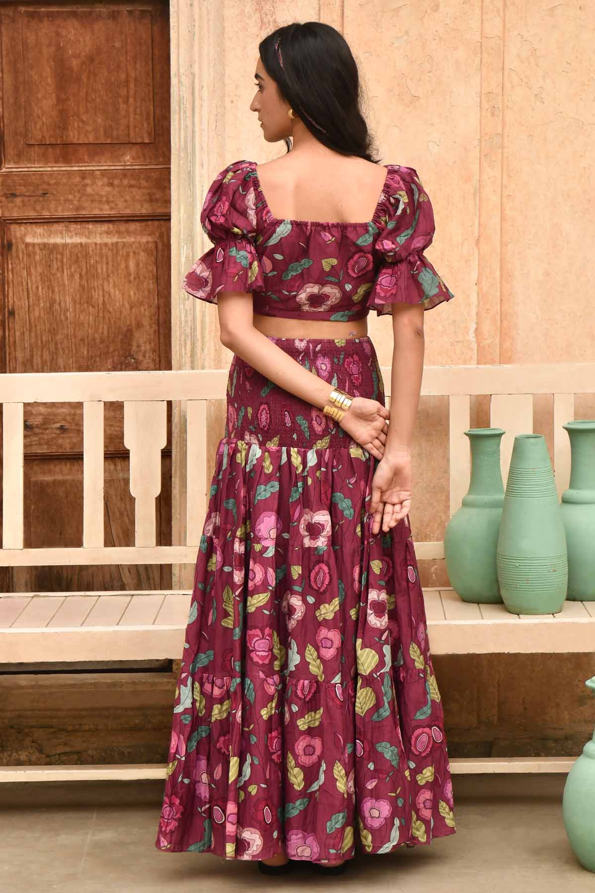 Wine Red Chanderi Silk Crop Top