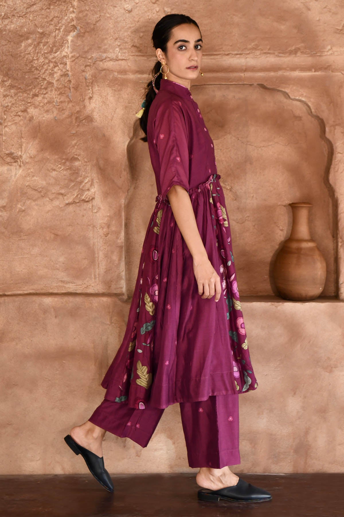 Wine Red Chanderi Silk Kurta Set