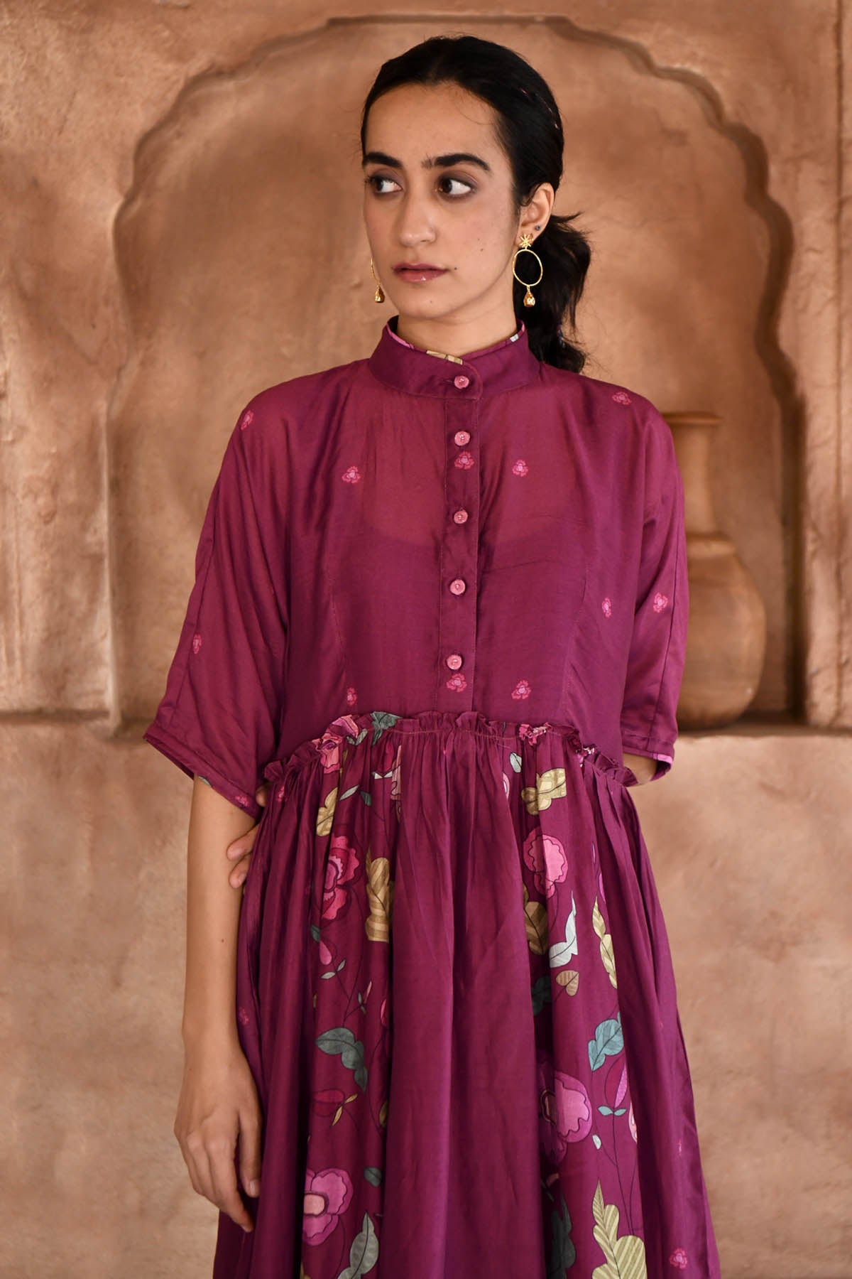 Wine Red Chanderi Silk Kurta Set