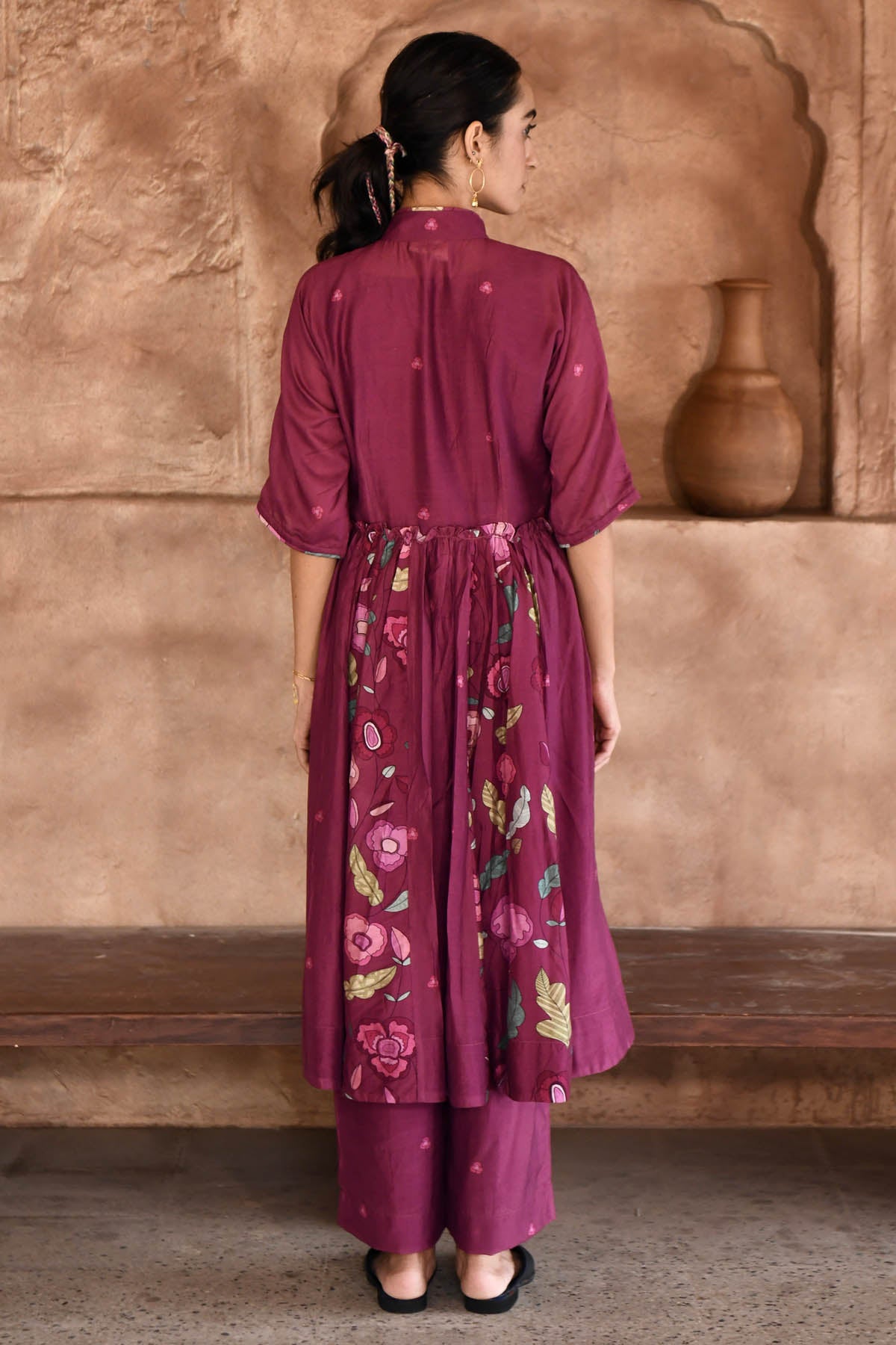 Wine Red Chanderi Silk Kurta Set