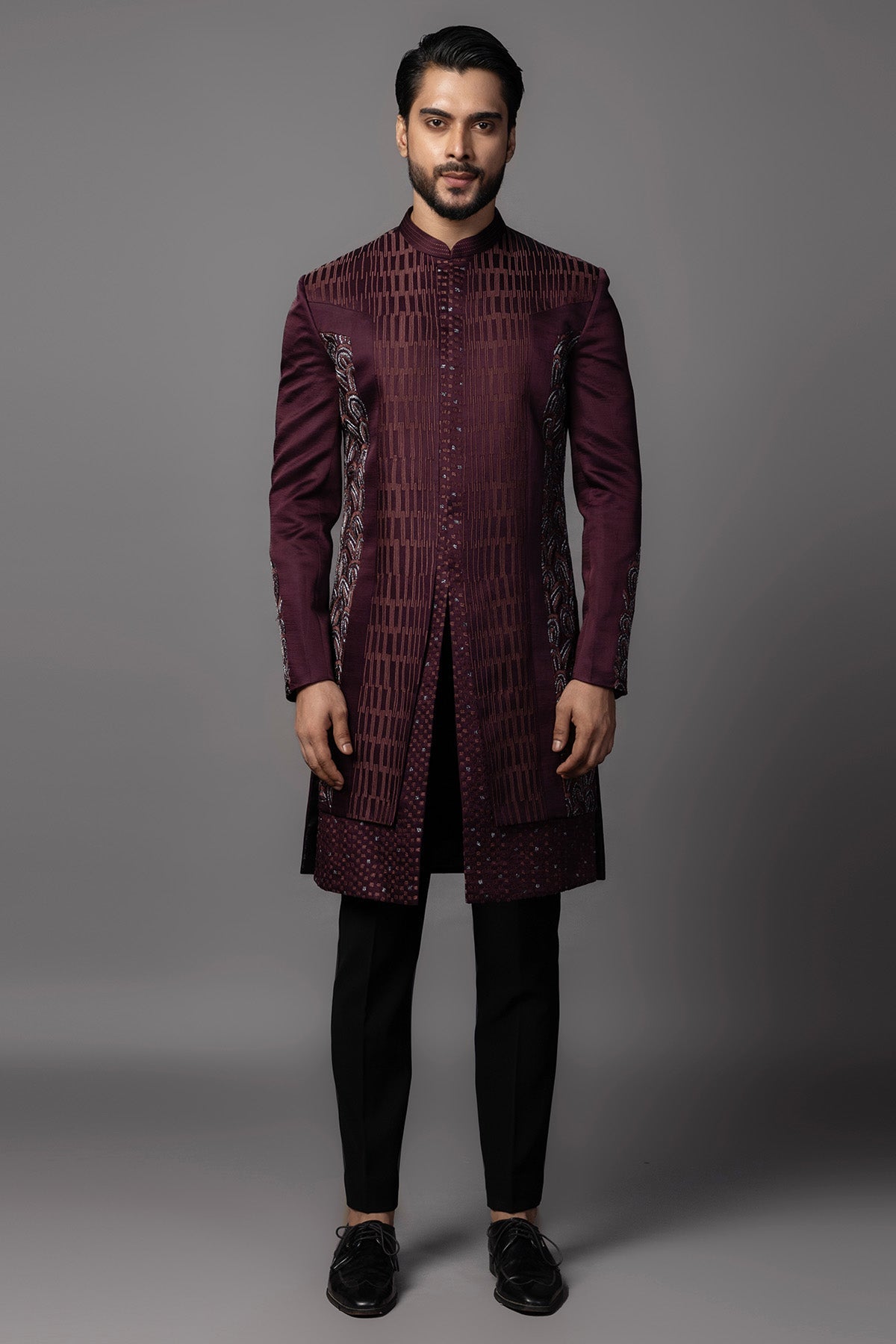 Buy Wine Resham Dhaga Achkan Set for men by Paarsh Atelier online available at scrollnshops