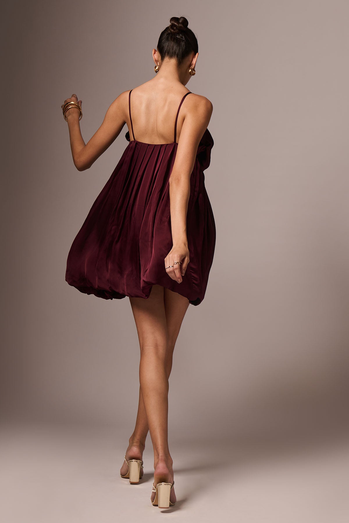 Wine Satin Bow Neck Mini Dress