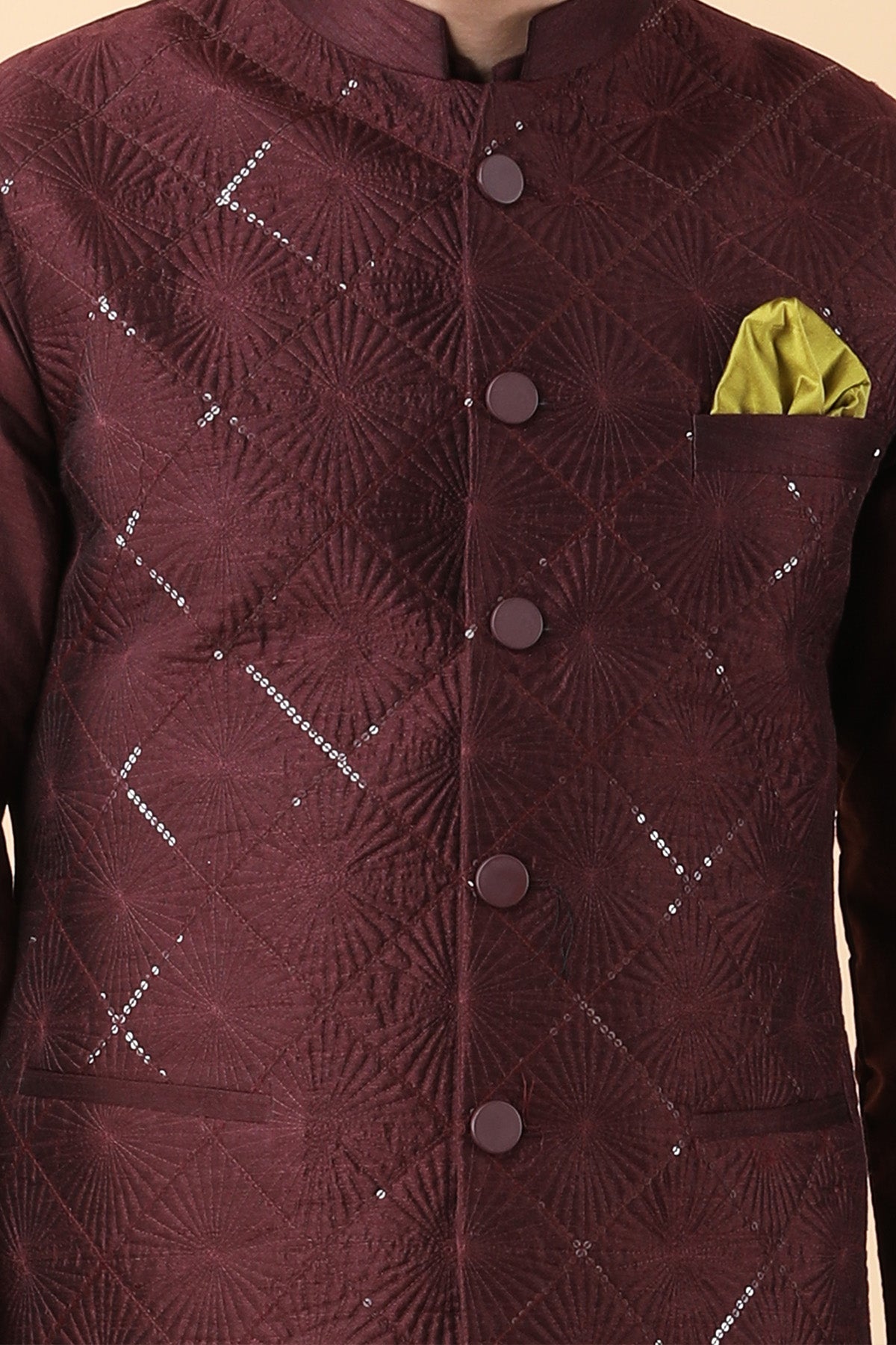 Wine Sequins Work Bundi Set