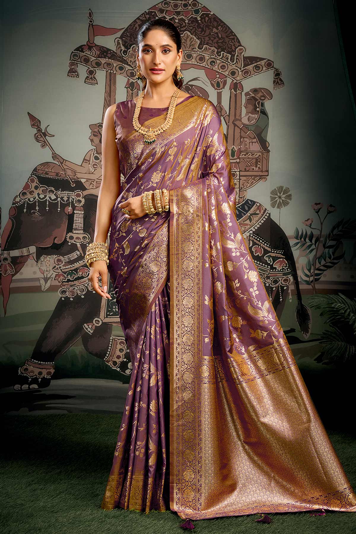 Buy Wine Soft Silk Zari Woven Saree for women by Jyoti Fashion online available at scrollnshops